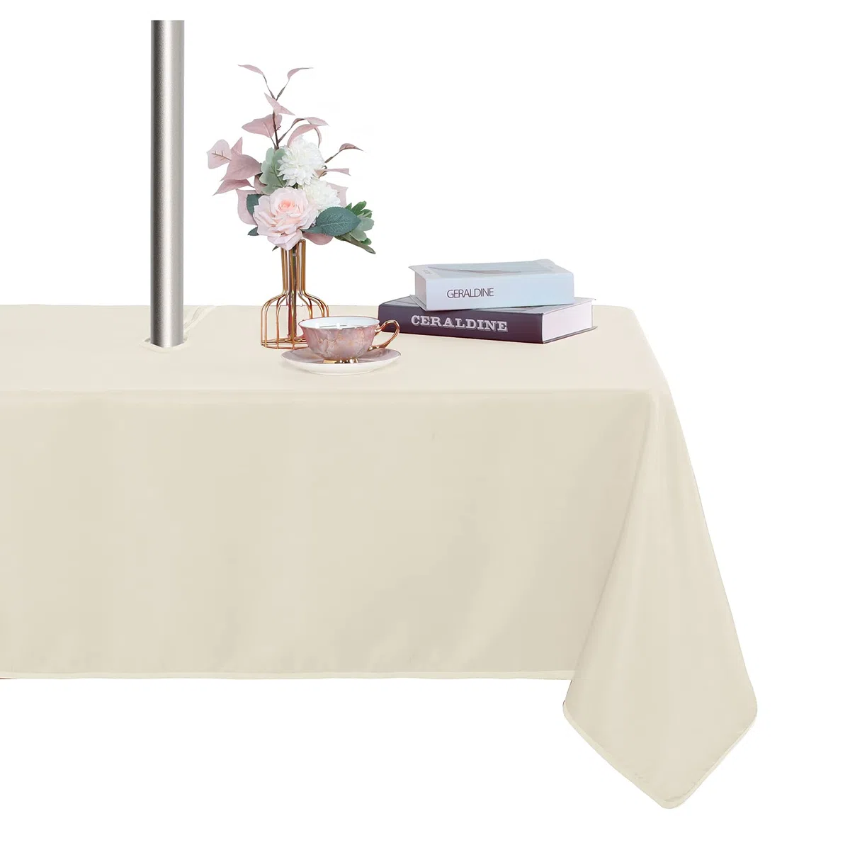Fitable Tovaglia per esterni e interni, lavabile, impermeabile, senza pieghe, con cerniera e foro per ombrello, per primavera, estate, feste, picnic, barbecue, patio, beige, 152,4 x 304,8 cm