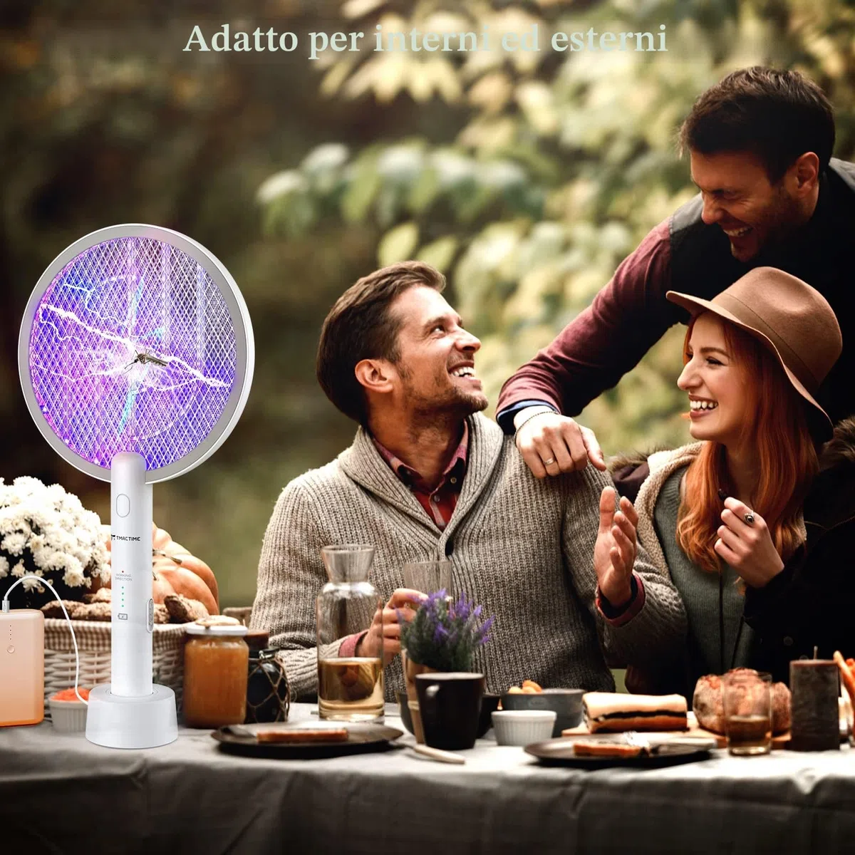 Racchetta Zanzare Elettrica, 4000V 2-In-1 Racchetta Antizanzare, USB Base di Ricaricabile, e Lampada UV, Protezione Maglia a 3 Strati, Adatto per Casa, Giardino, Interni ed Esterni