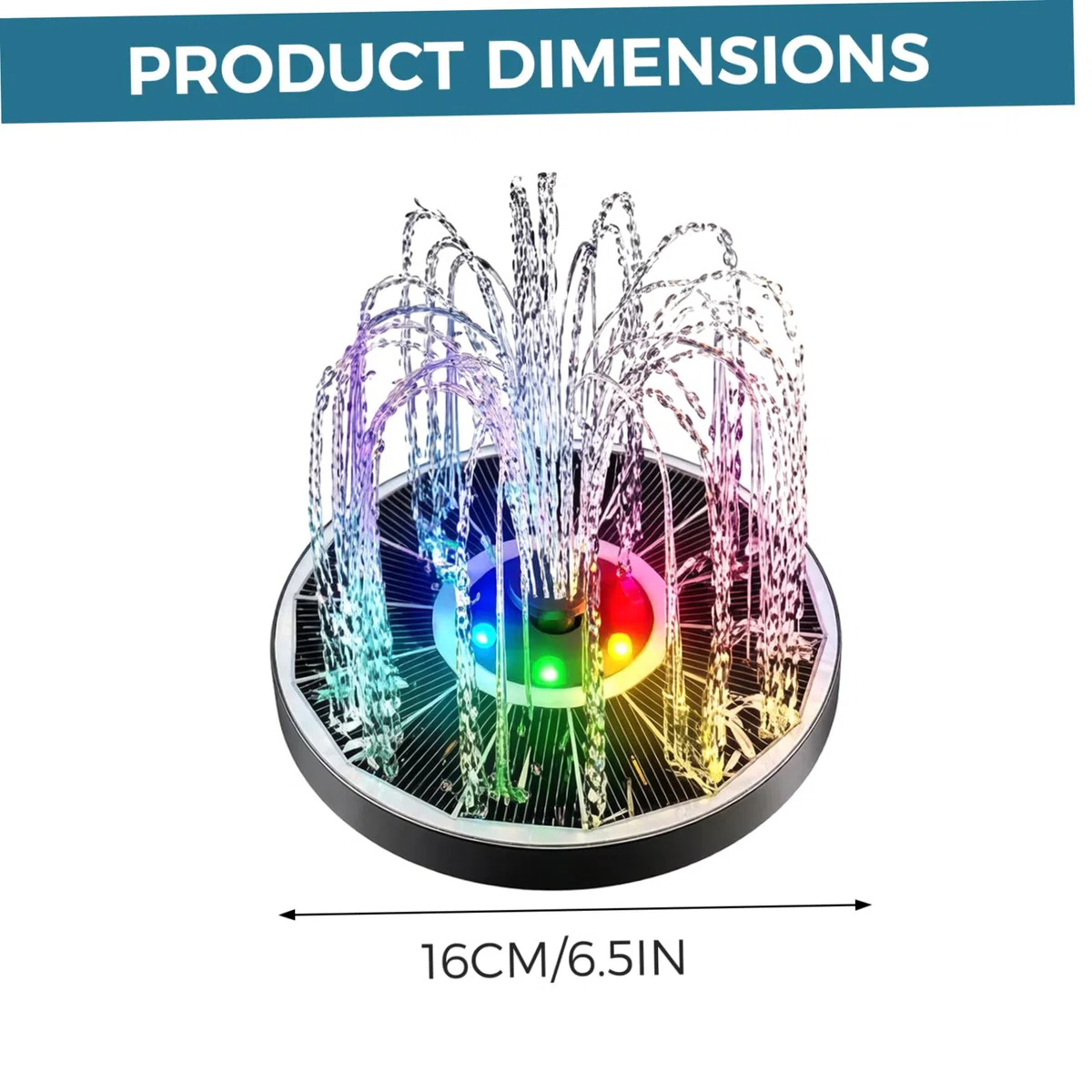 Fontana ad energia solare con luci LED colorate, fontana solare da 40 cm per abbeveratoio per uccelli, decorazione da giardino esterno, fontane galleggianti RGB con 6 ugelli a spruzzo, acqua