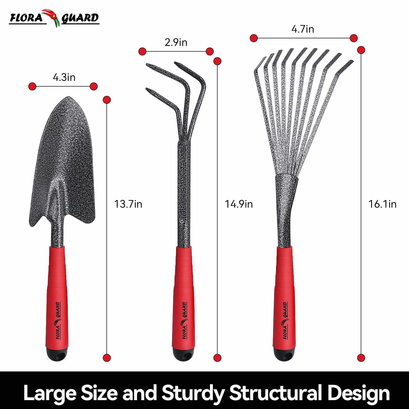 FLORA GUARD Set di attrezzi da giardino, set da 6 pezzi di utensili manuali da giardino di grande formato e robusti, strumenti di utilità classici e durevoli per coltivare e mantenere il tuo giardino