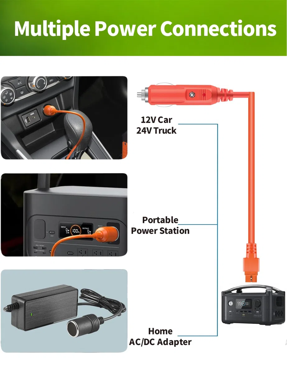 XT60i su Accendisigaro Cavo, 14AWG 12V/24V Ladekabel per Powerstation e Solargeneratore – Compatibile con ECOFLOW, Anker, DJI – Cavo di Estensione 2m per Auto, Camper