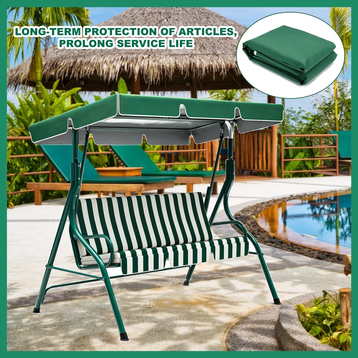 Telo di ricambio per dondolo Hollywood, 3 posti, 210 x 145 cm, 420D, impermeabile, universale, per altalena da giardino, copertura di ricambio (verde)