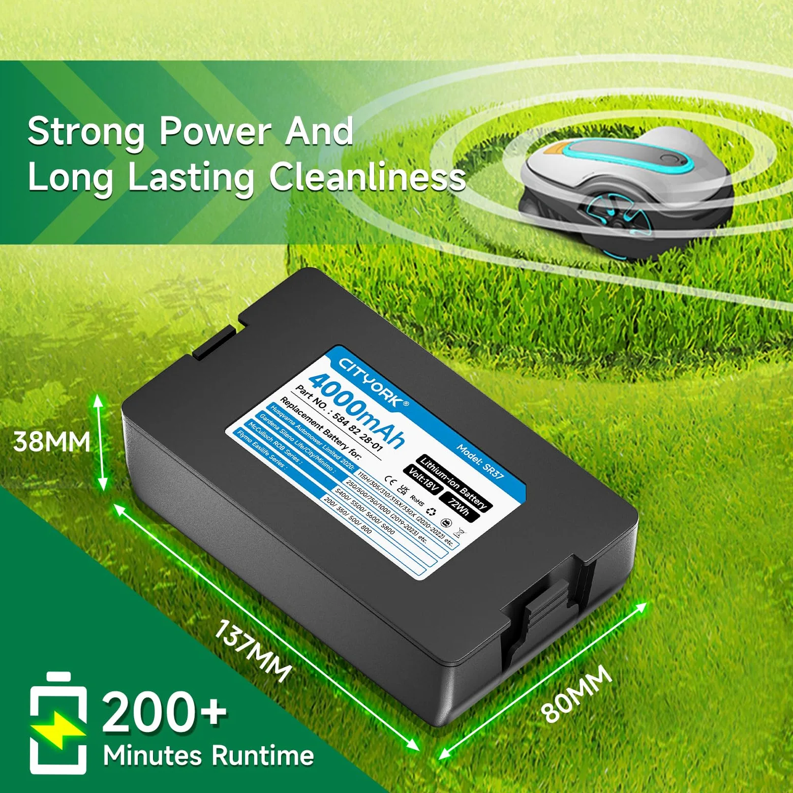 CITYORK Tosaerba Batteria per Gardena Sileno Smart City/Smart Life/Minimo: 250/500/750/1000/1250 (2019-2023), per Husqvarna Automower Limited Edition 2020: 115H 305 310 315 315X (anno 2020-2022)