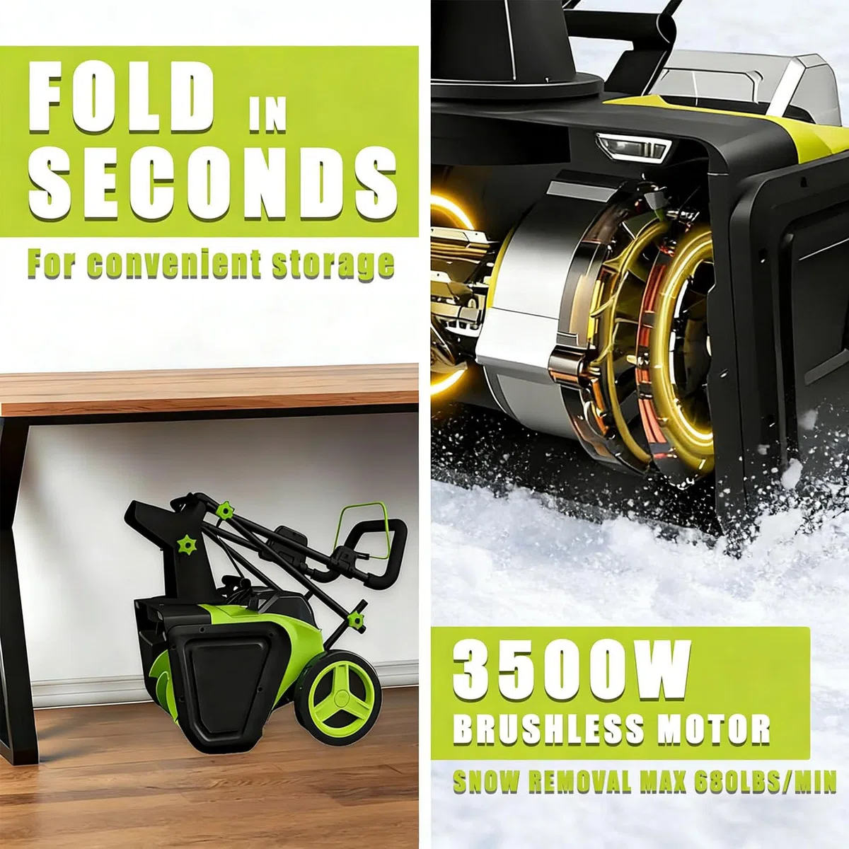 Pala da neve senza fili, spazzaneve elettrico con motore brushless, batteria da 40 V, percorso 50,8 cm, profondità 25,4 cm, tiro 7,6 m per vialetto e passerella