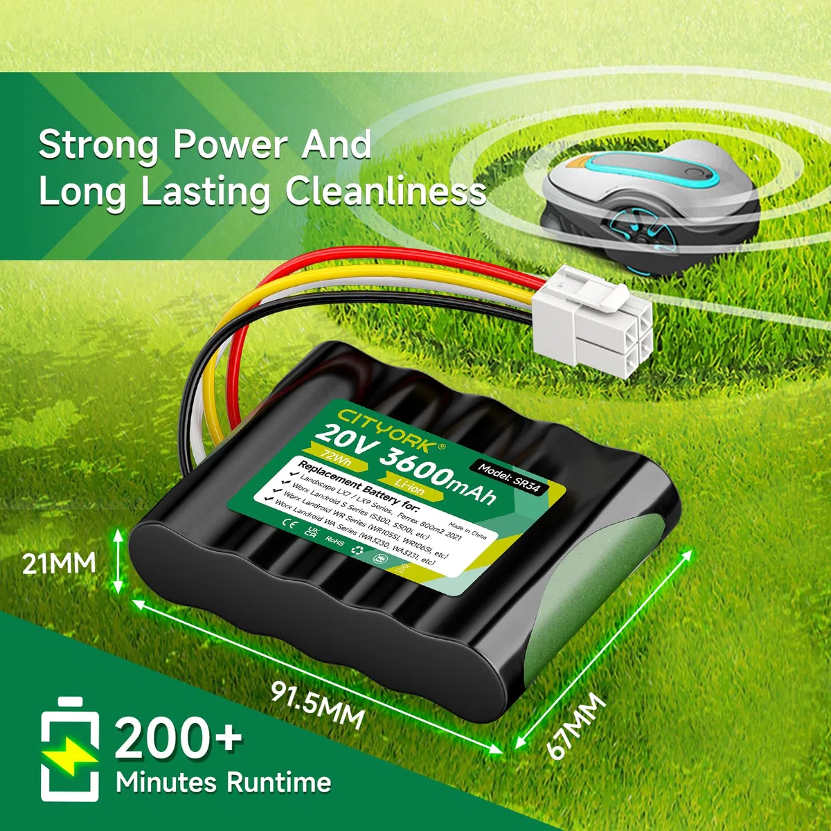 CITYORK Batteria di ricambio da 20 V per Landxcape LX790i LX790 LX792 LX795 LX796 LX797, per Landxcape LX835, LX991 LX992, per Ferrex 800 m² 2021 CR208E, R800 SMART, per Kress Mission KR1313135