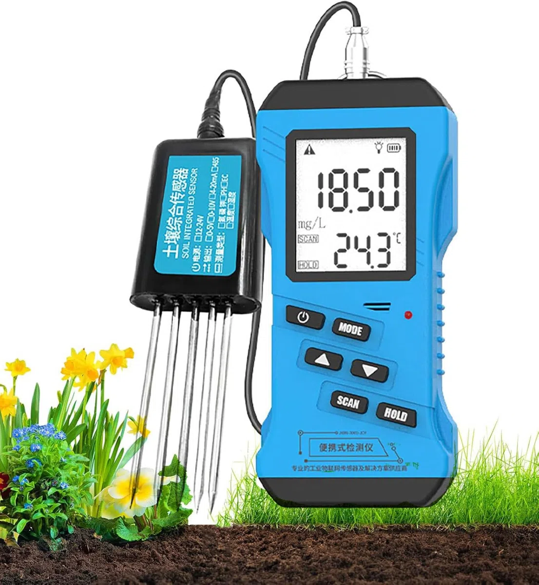 Tester del terreno multifunzionale 7 in 1, azoto, fosforo, potassio, tester NPK, pH, umidità, conduttività dei nutrienti, misuratore EC, test di fertilità del terreno
