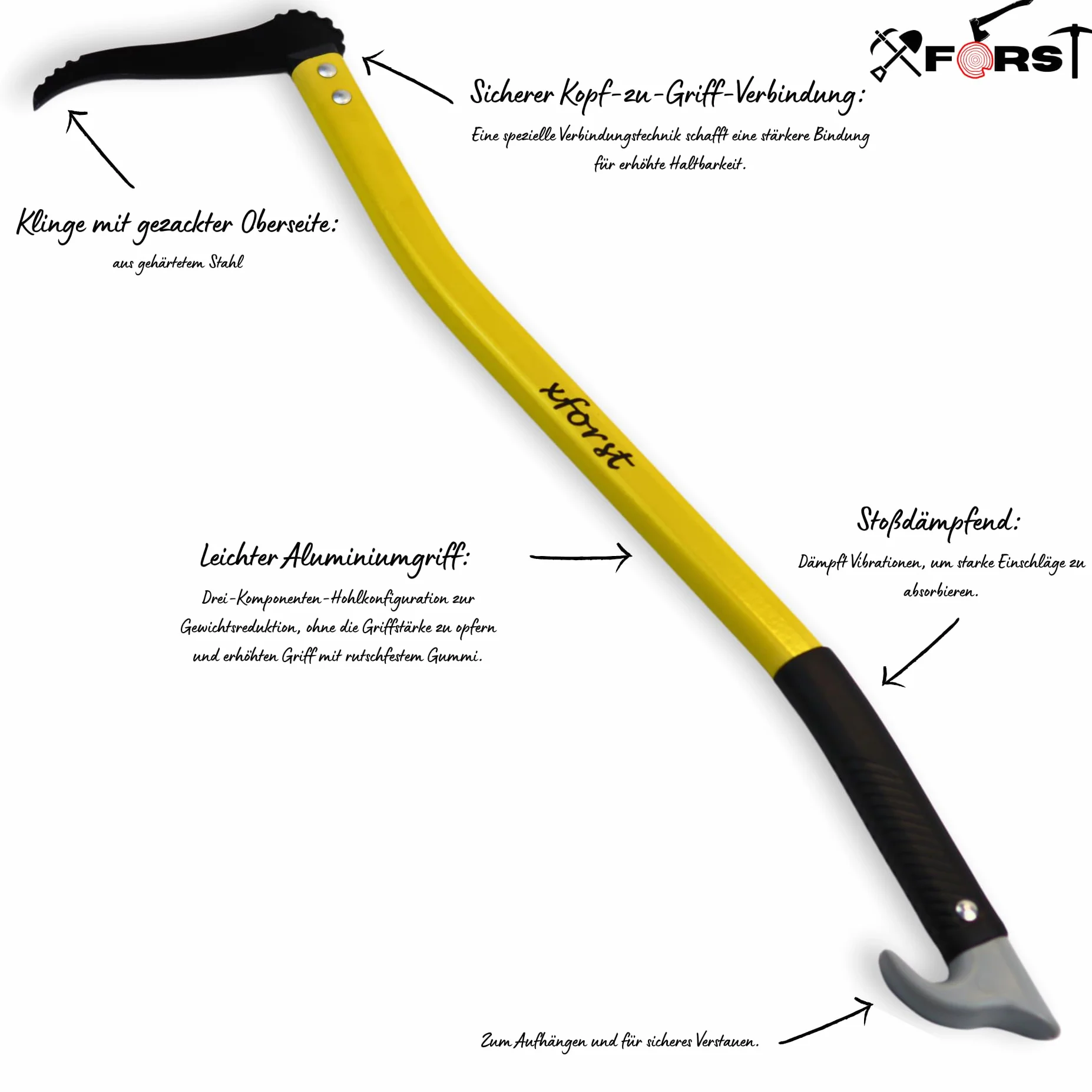 Xforst Zappino Tiratronchi 75 cm con Manico in Alluminio Rinforzato in Fibra di Vetro – Giratronchi Forestale Leggero 0,57 kg, Testa Acciaio al Carbonio, Sappie a Mano Professionale X-PAL75x