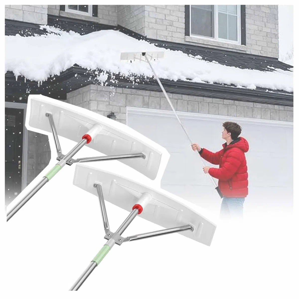 Pala da neve estensibile e raschietto per ghiaccio, manico in alluminio, facile rimozione della neve sul tetto, foglie, detriti, 2-4 m