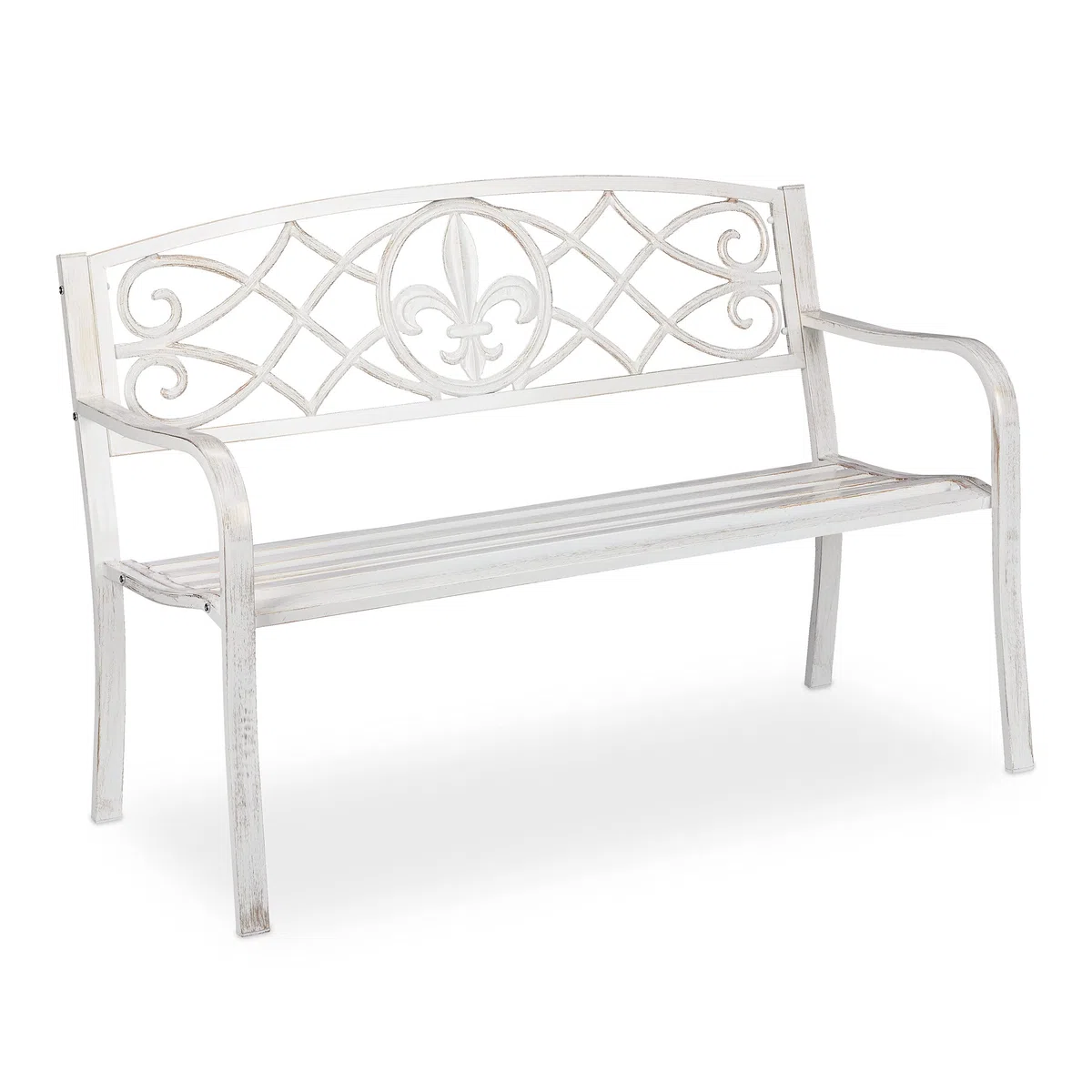 Relaxdays Panchina da Giardino, Panca da Esterno in Metallo, con Schienale in Ghisa, HLP: 86 x 127 x 57cm, Bianco Bronzo