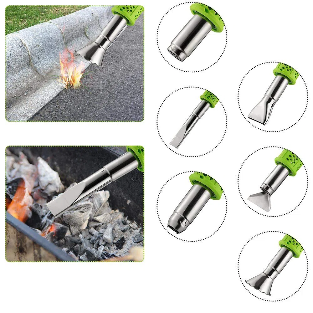 BAKAJI Bruciatore Erba Elettrico 2000W 230V Diserbante Termico Doppia Temperatura Selezionabile 80/600 Gradi con 2 Beccucci Intercambiabili Lunghezza 100cm Manutenzione Giardino Esterno, verde/grigio