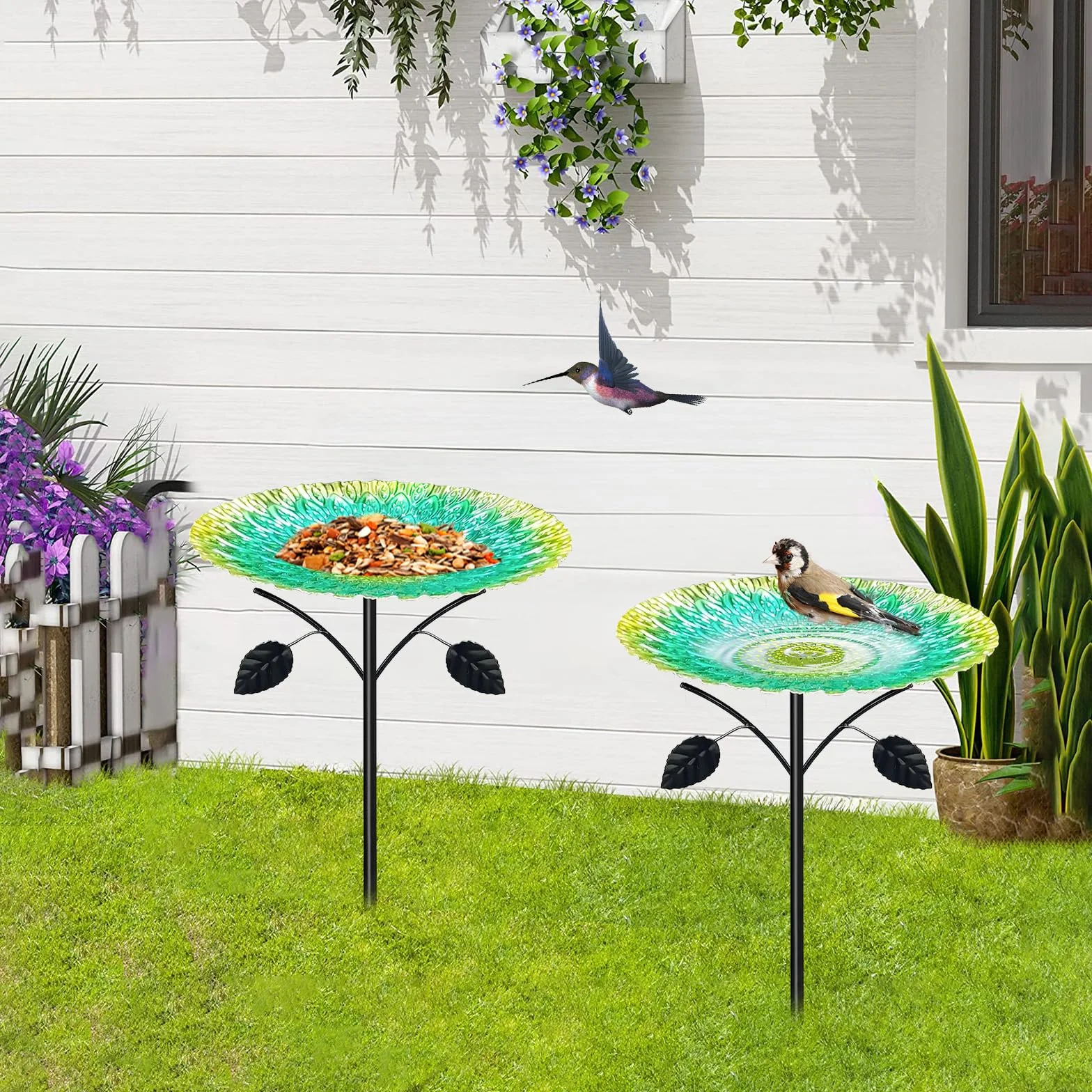 Abbeveratoio per uccelli in piedi, grande, 83 cm, in metallo, per uccelli, giardino in piedi, abbeveratoio per uccelli, giardino con base a 5 punte