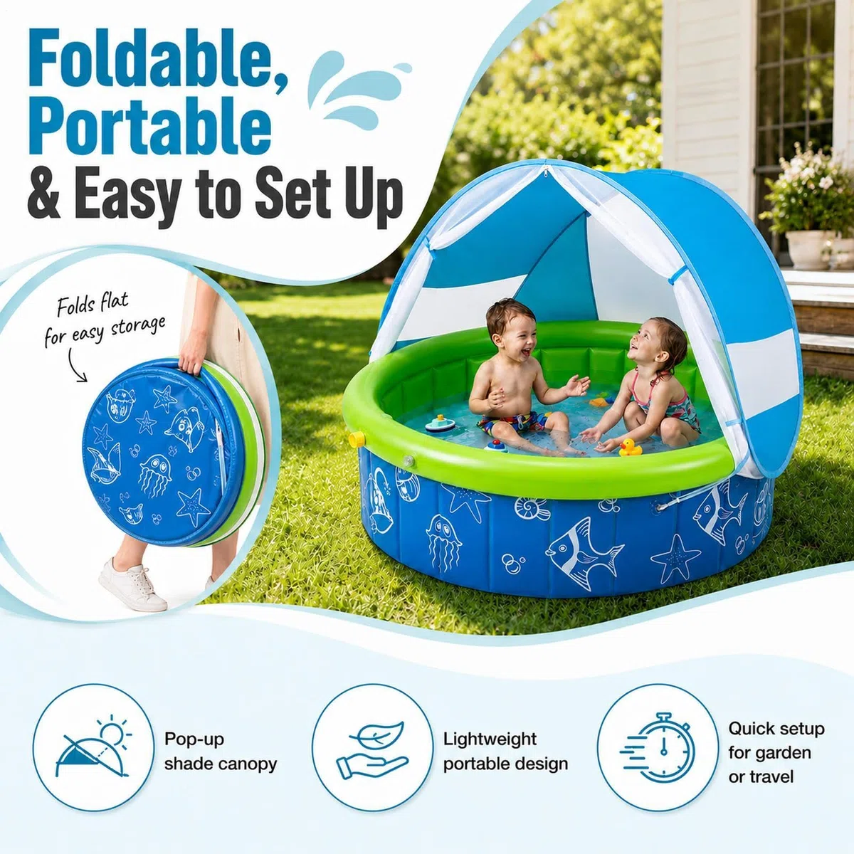 Piscina Gonfiabile Con Tettoia Giocattolo Acquatico Pieghevole e | Piscina Da Nuoto Per Esterno Cortile Patio Spiaggia E Viaggio