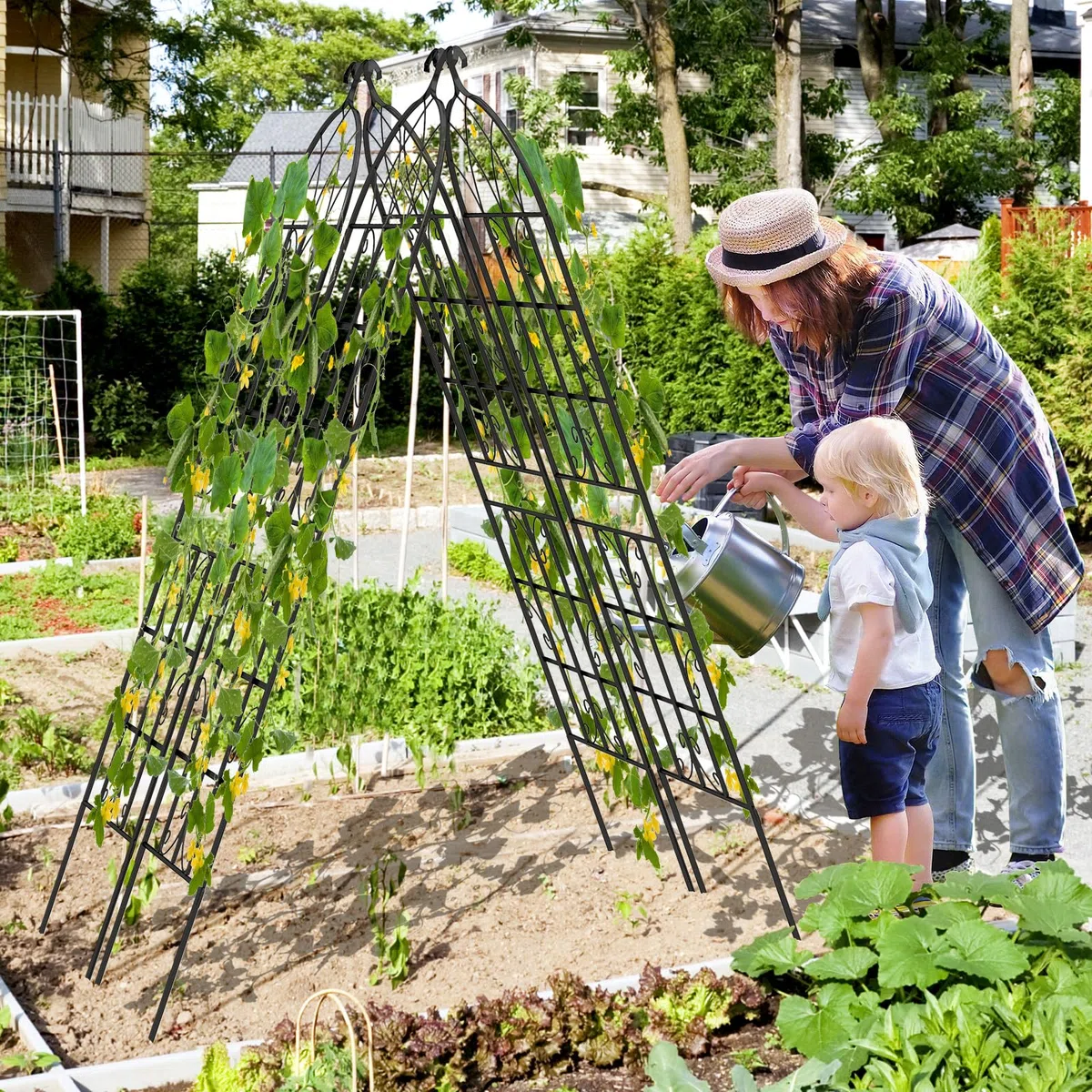 HOMASIS Traliccio per Rampicanti di 2 Pezzi, Pannelli Decorativi per Recinzione da Giardino in Metallo, Graticcio per Piante Rampicanti, Grigliato Divisorio Decorativo, 50x180 cm, Nero