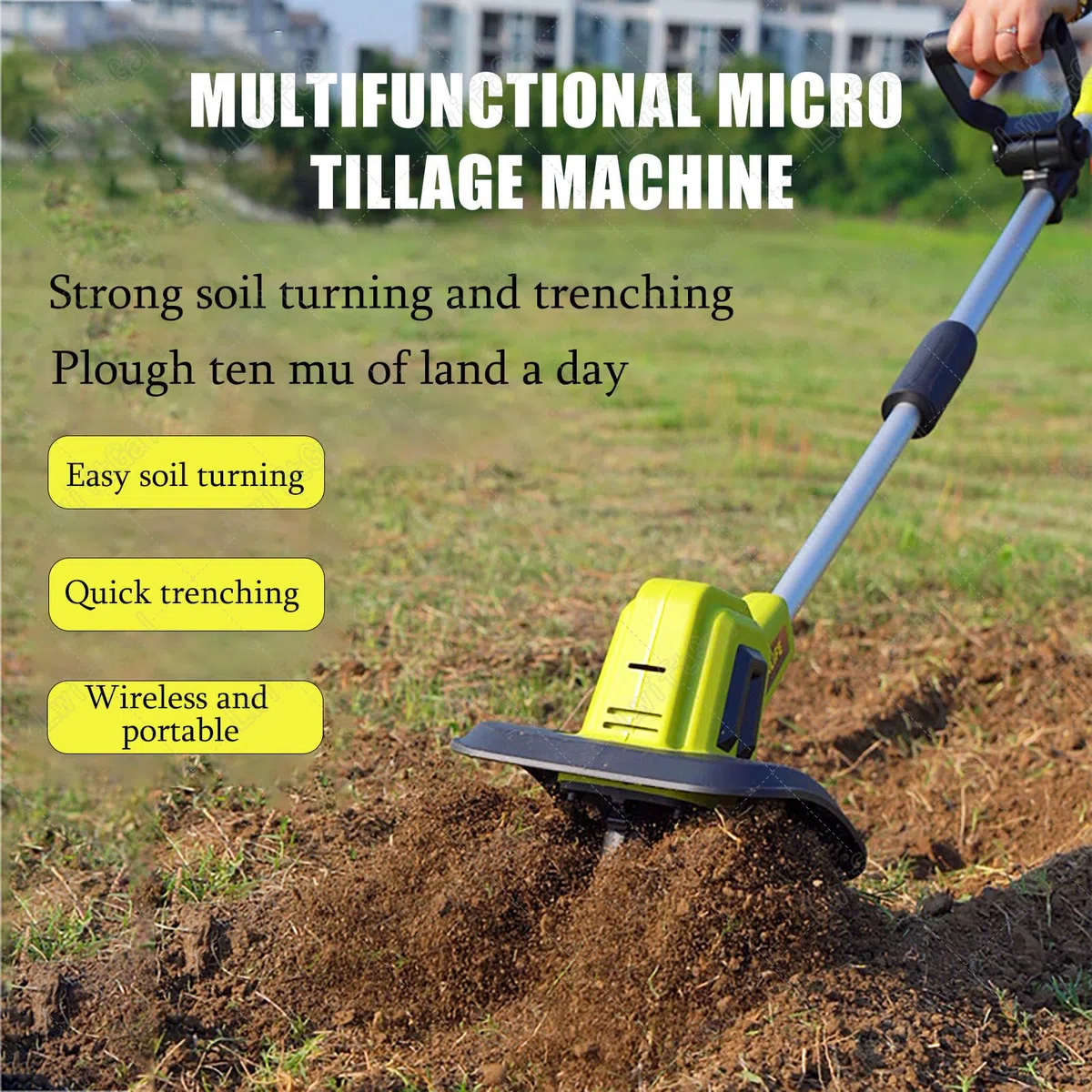 Motocoltivatore Rotavator Da Giardino,Potente Coltivatore Del Terreno,Larghezza Di Lavoro 25Cm,Profondità Di Lavoro 22Cm Con Batteria E Caricabatterie,Per Prato,Orti,2batteries