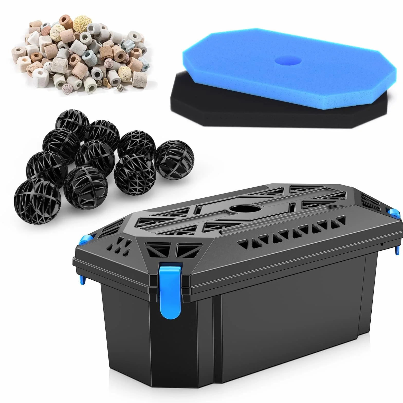 Biling Set completo di filtro per laghetto, utilizzato con pompa per laghetto solare, pompa per fontana, filtro per laghetto, cascata, sistema di filtrazione biologica per la protezione delle pompe