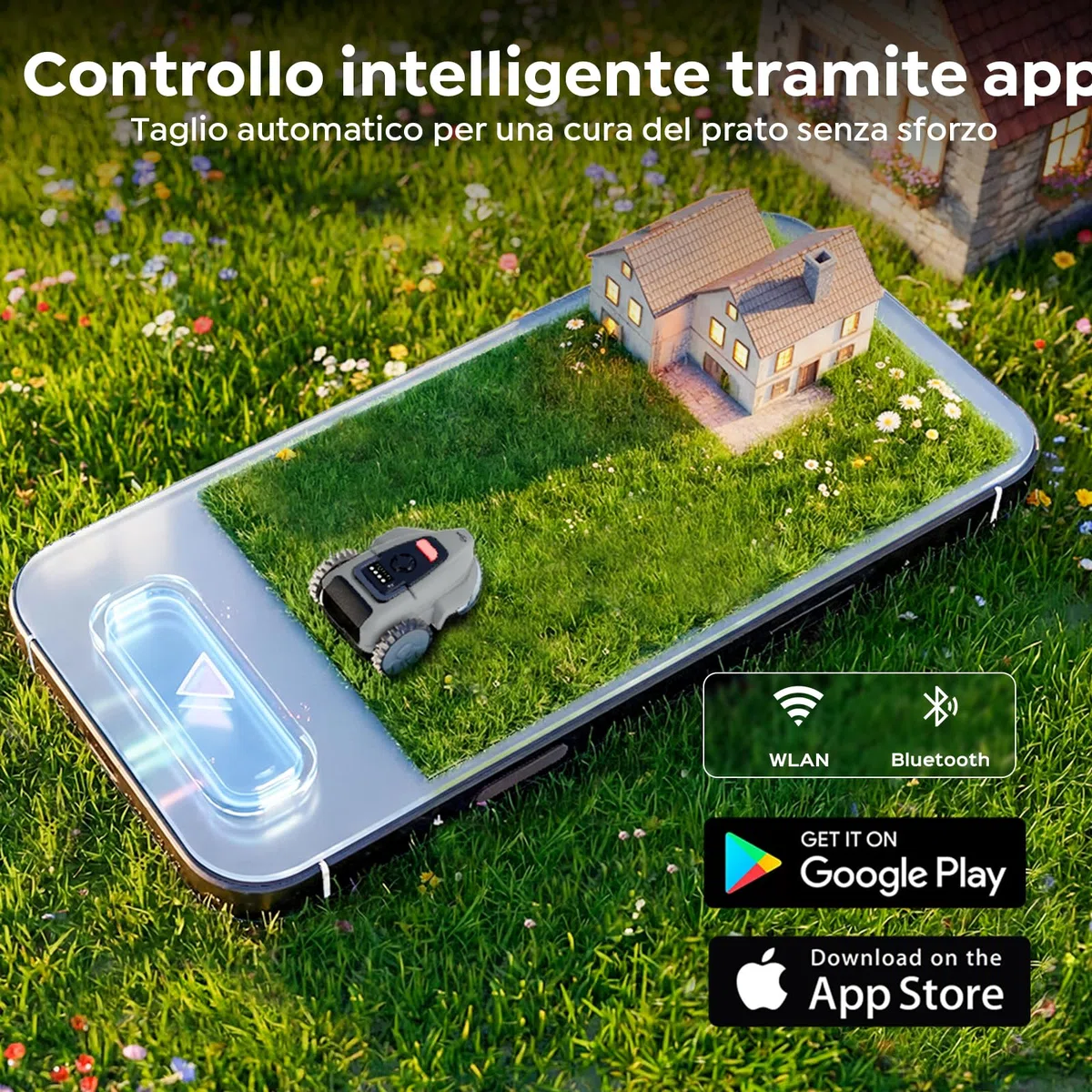 YARDCARE V3 robot tagliaerba senza cavo perimetrale, navigazione visiva, rilevamento di 150+ ostacoli e controllo tramite app, 50 dB, robot tagliaerba per giardini piccoli e medi, strisce magnetiche