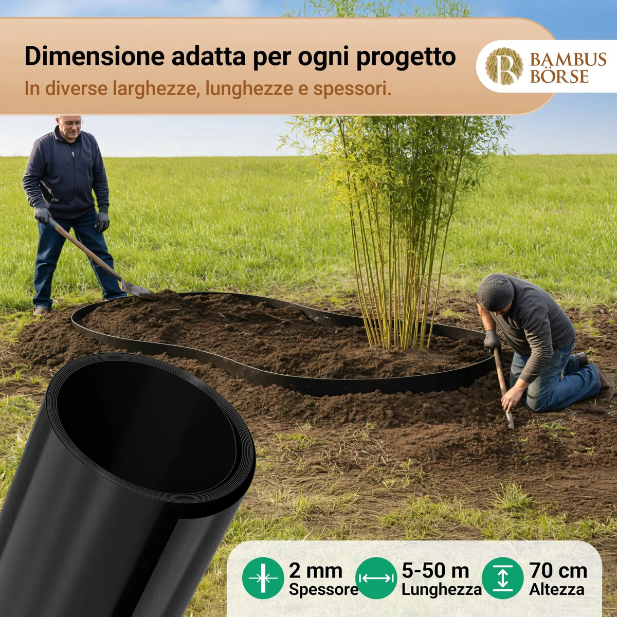 Barriera per Radici - Barriera per rizomi Alta 70 cm, Spessa 2 mm, Lunga 20 m - Realizzata in HDPE di Alta qualità - Barriera per rizomi di bambù - Barriera Anti-Radici