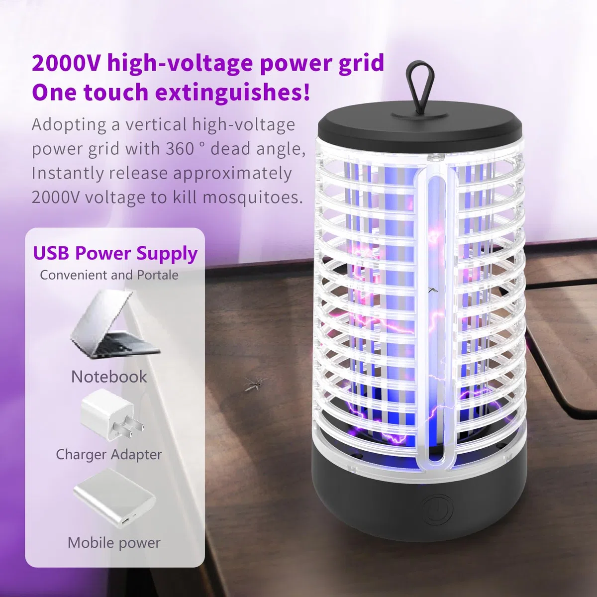 Lampada Antizanzara,20W 2000V Effettiva Antizanzare,zanzariera elettrica, Elettrico per Giardino Domestico Cucina Interna ed Esterna, Campeggio, Mosche, Falene, Insetti Zanzare