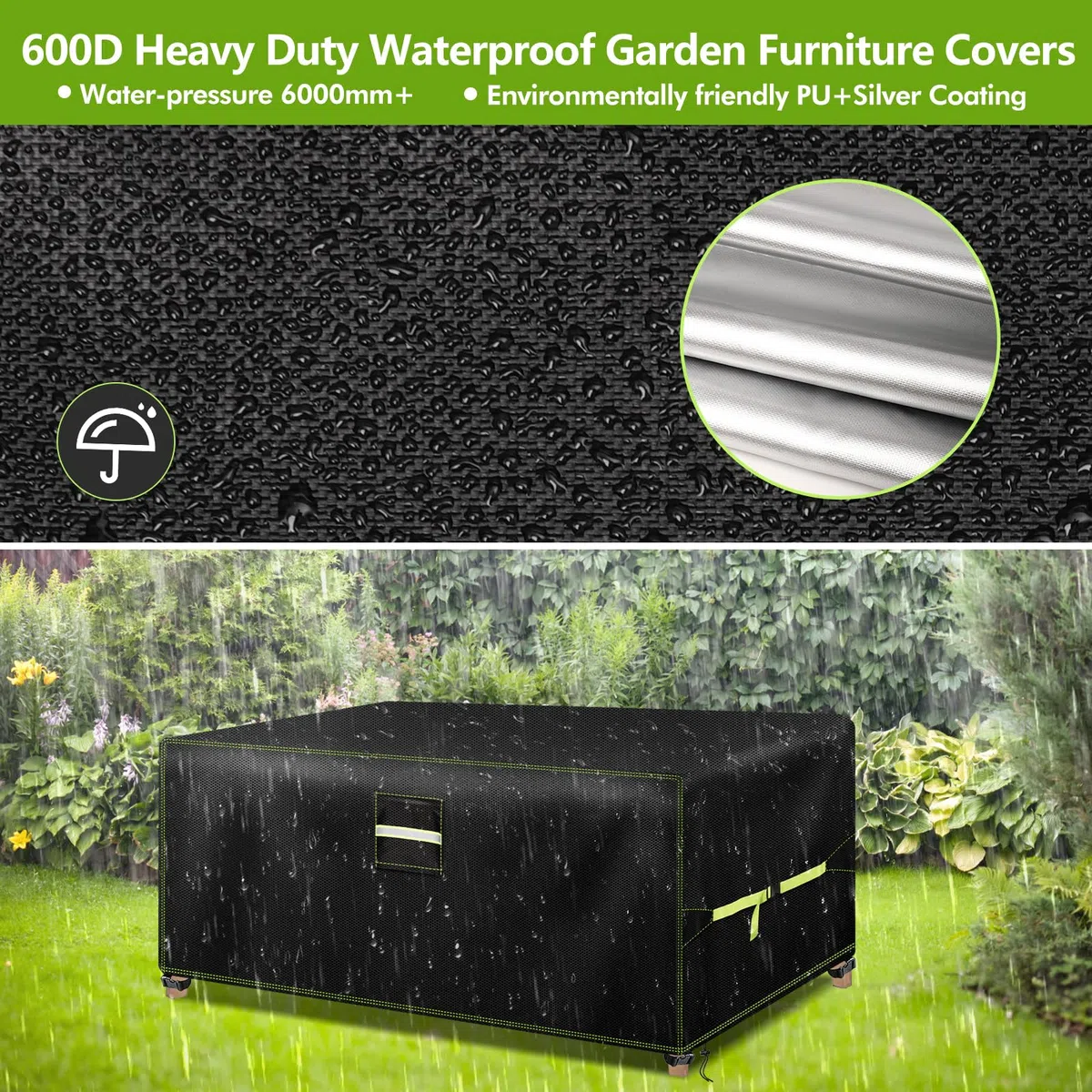 VDISRR Copertura Tavolo Esterno Iimpermeabile, 600D Resistente Oxford Telo Esterno Tavoli 180x122x74cm, Copridivano Protettive per Mobili da Giardino con Prese d'Aria, Antivento, Antipolvere, Anti-UV