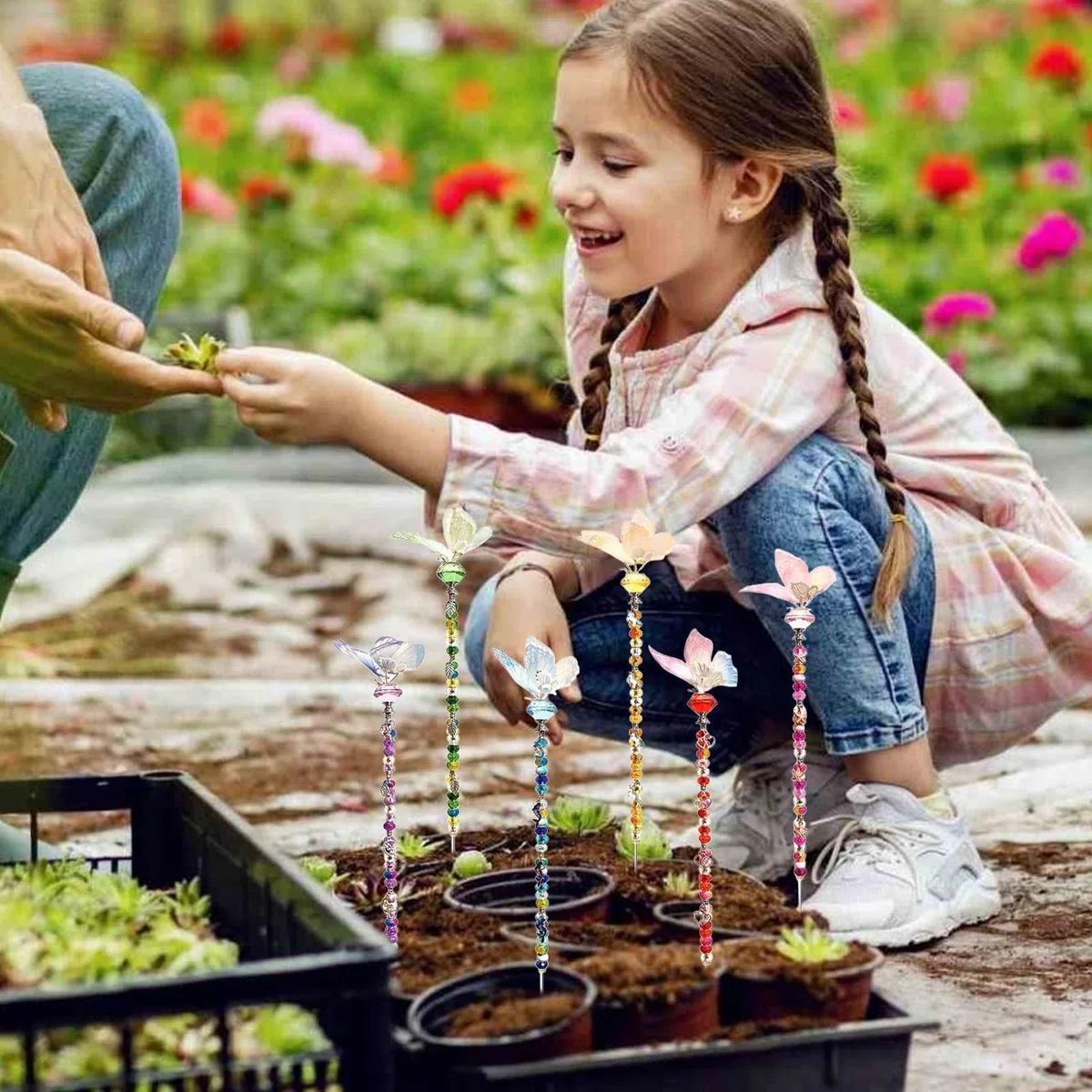 Kit Di Paletti Da Giardino Con Perline Bacchetta Farfalla Colorata | Kit Di Pali Da Giardino Con Perline A Bacchetta Fatata Per Matrimonio, Compleanno, Festa, Patio, Esterno, Paesaggio, Prato E
