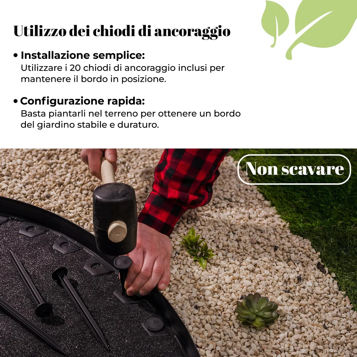 GARDENIX LineBORDER flessibile in plastica Bordo per prato in, 20 ancoraggi a terra, lunghezza 10 m, altezza 4 cm, Nero