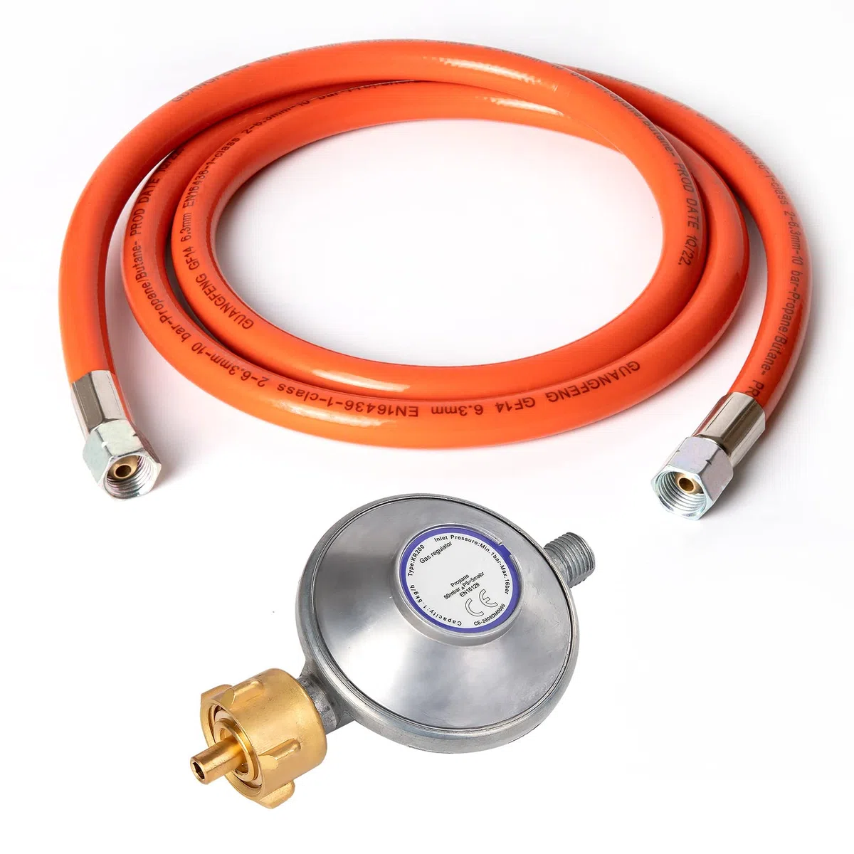PHYLES Regolatore di pressione del gas 50mbar，Set con riduttore di pressione per gas e tubo per il gas, lunghezza 1,5 m