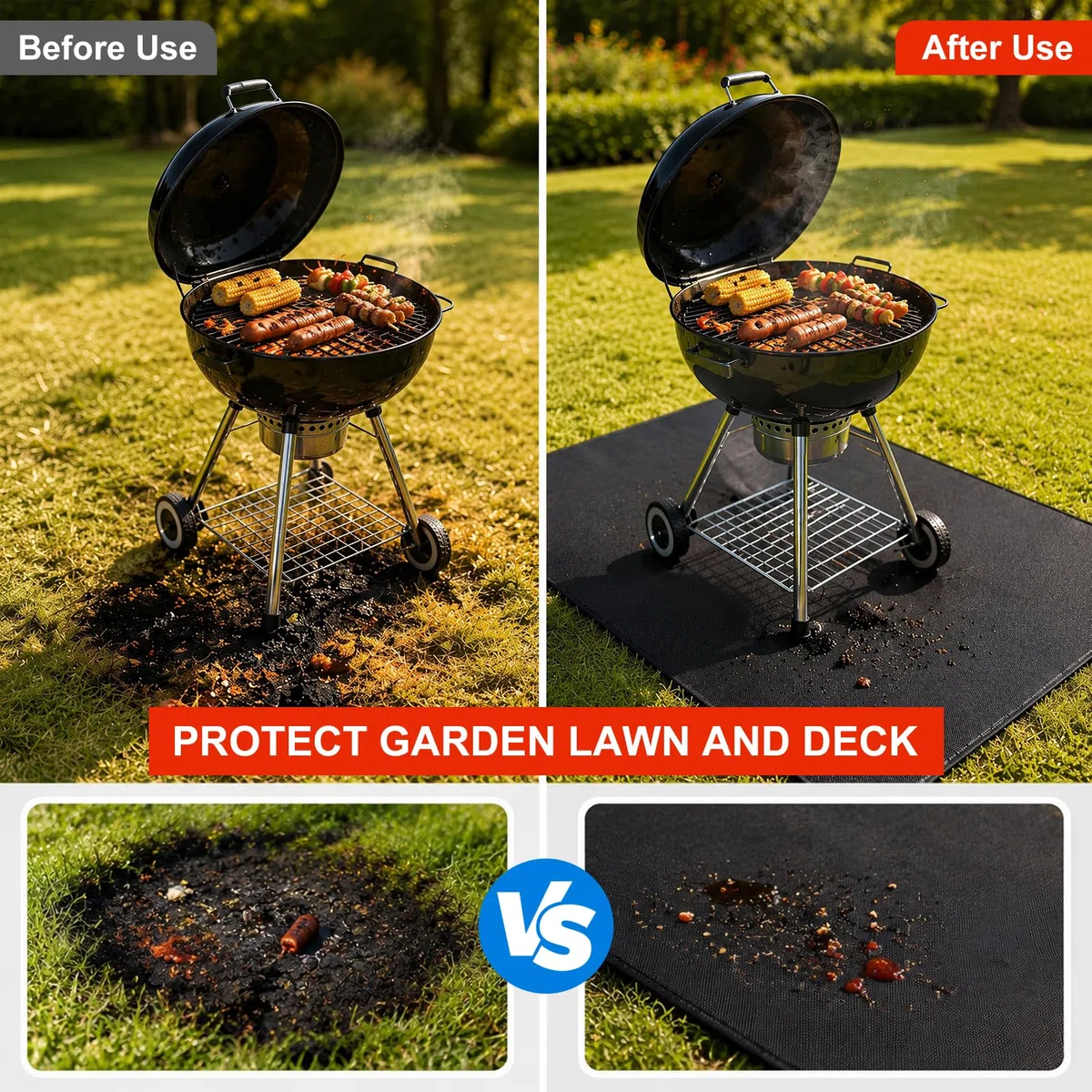 Tappetino per Barbecue da Esterno 102 x 152 cm, Tappeto Ignifugo per Barbecue, Impermeabile e Anti-Olio, Tappetino Protettivo per il Pavimento, Tappetini per Griglia Barbecue, Camino e Prato