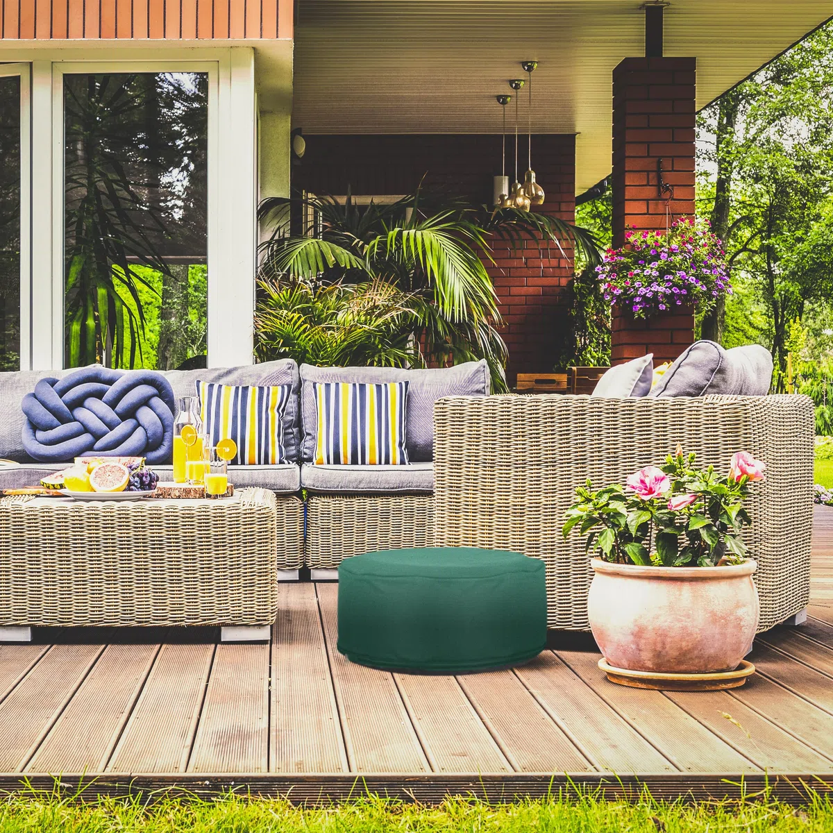Relaxdays Sgabello Gonfiabile da Esterno, Pouf Arredo Outdoor, Poggiapiedi Rotondo da Giardino, HxD: 26x56 cm, Verde
