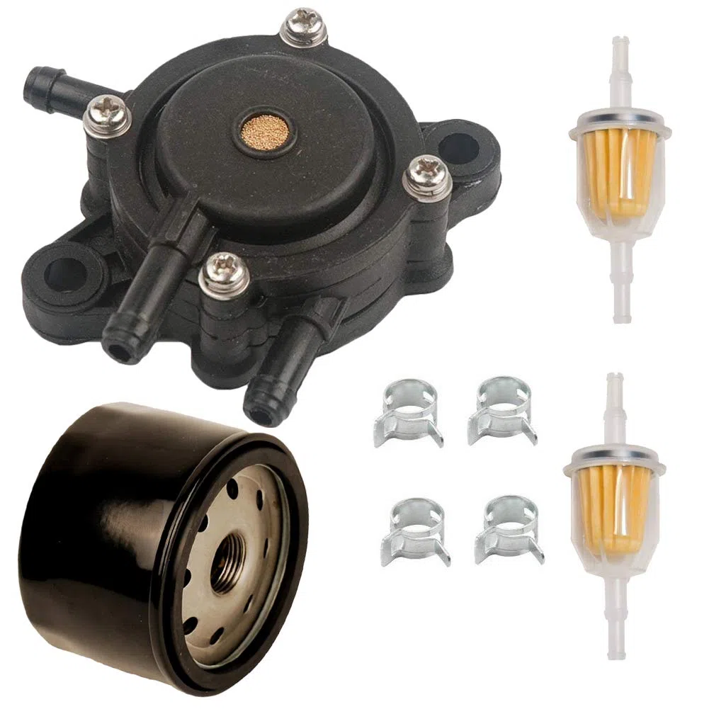JJDD Filtro olio carburante pompa filtro carburante con morsetto di ricambio per John Deere 108 L105 102 115 105 X120 X145 L107 L108 LA125 LA115 LA105 D110 D105 trattore prato MIA12509 MIA11474