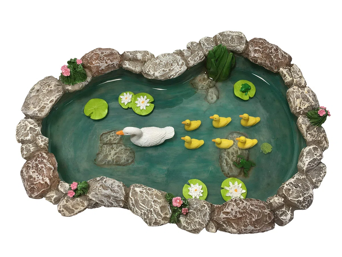GlitZGlam Laghetto per anatre - Anatra madre e anatroccoli Laghetto per anatre in miniatura da abbinare al giardino incantato in miniatura e agli accessori da giardino in miniatura