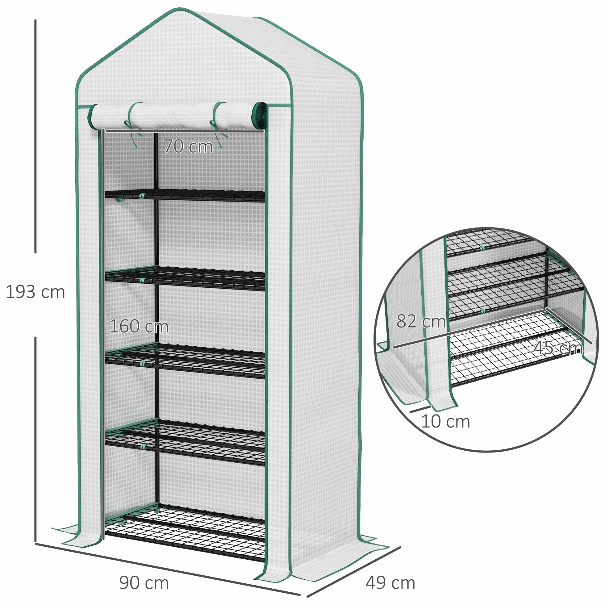 Outsunny Serra da giardino per balcone 5 livelli con 1 porta avvolgibile, telaio in acciaio e telo PE rinforzato per impieghi gravosi dim. 90L x 49W x 193H cm