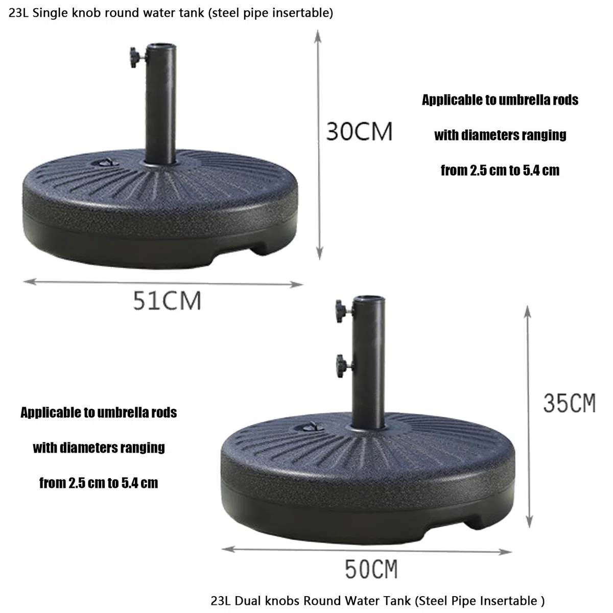 Supporto Base Rotonda, Base For Ombrellone Riempibile, Supporto Esterno | Manopola di regolazione, supporto durevole, for terrazza sul prato e ombrelloni a bordo piscina(Dual knobs)