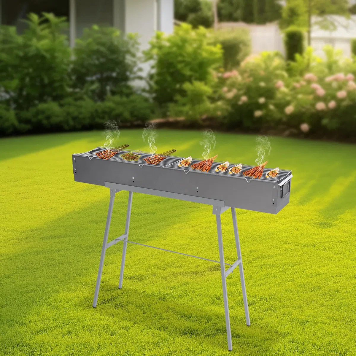 Barbecue a carbonella, portatile, pieghevole, da campeggio, da 100 x 18 cm, per picnic, campeggio, picnic, giardini e feste in spiaggia, per 5-10 persone