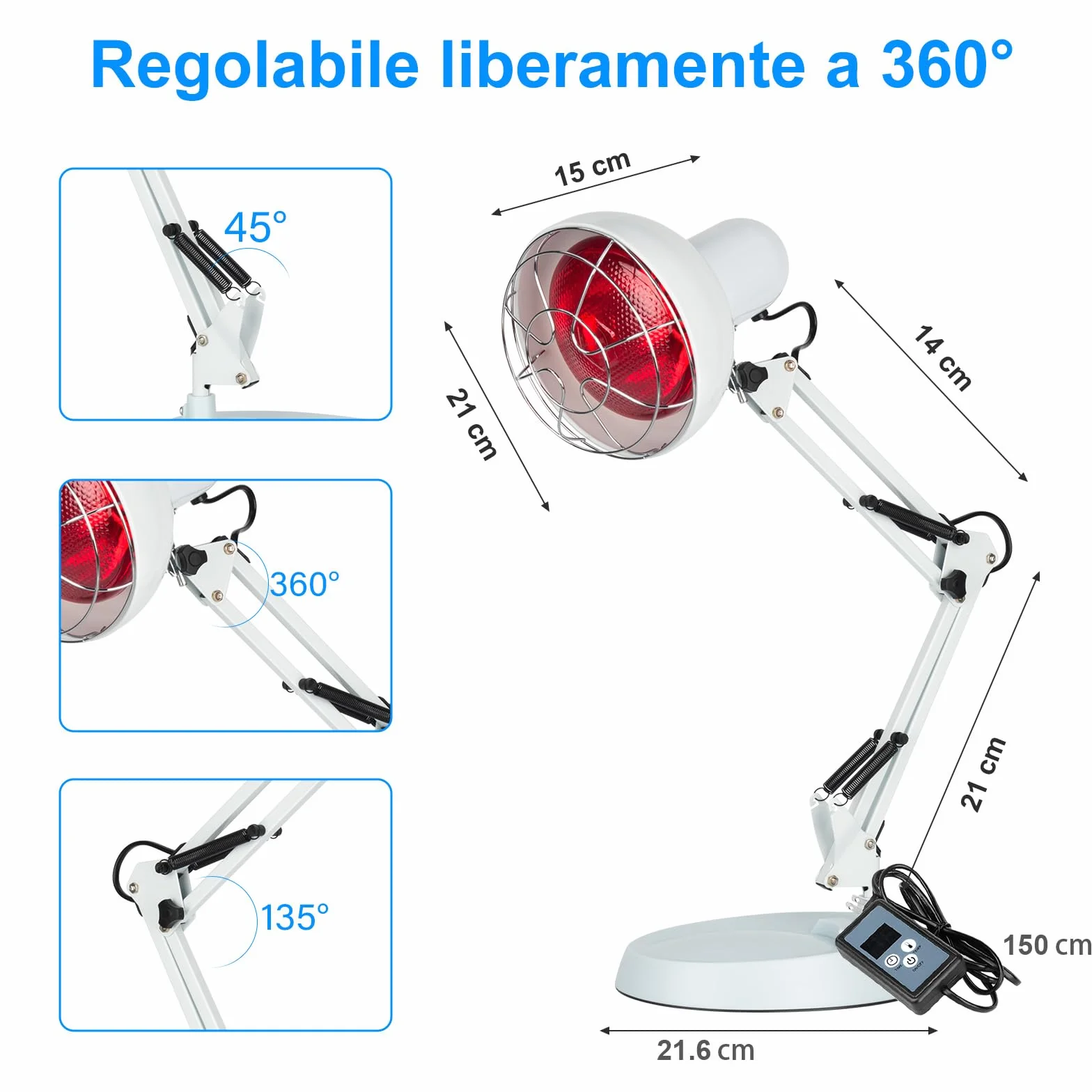 Lampada a luce rossa da 100 W, 10 livelli di regolazione della temperatura e timer da 5 a 60 minuti, lampada riscaldante a luce rossa portatile, dotata di timer e base stabile