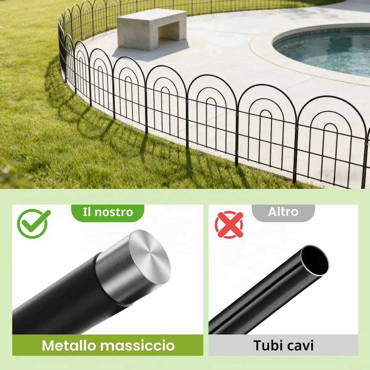 Thealyn Recinzione da giardino in metallo, 60 cm di altezza x 33 cm di larghezza (25 pannelli, lunghezza totale 3,3 m), recinzione decorativa per esterni, recinzione per cani, aiuole, cortili