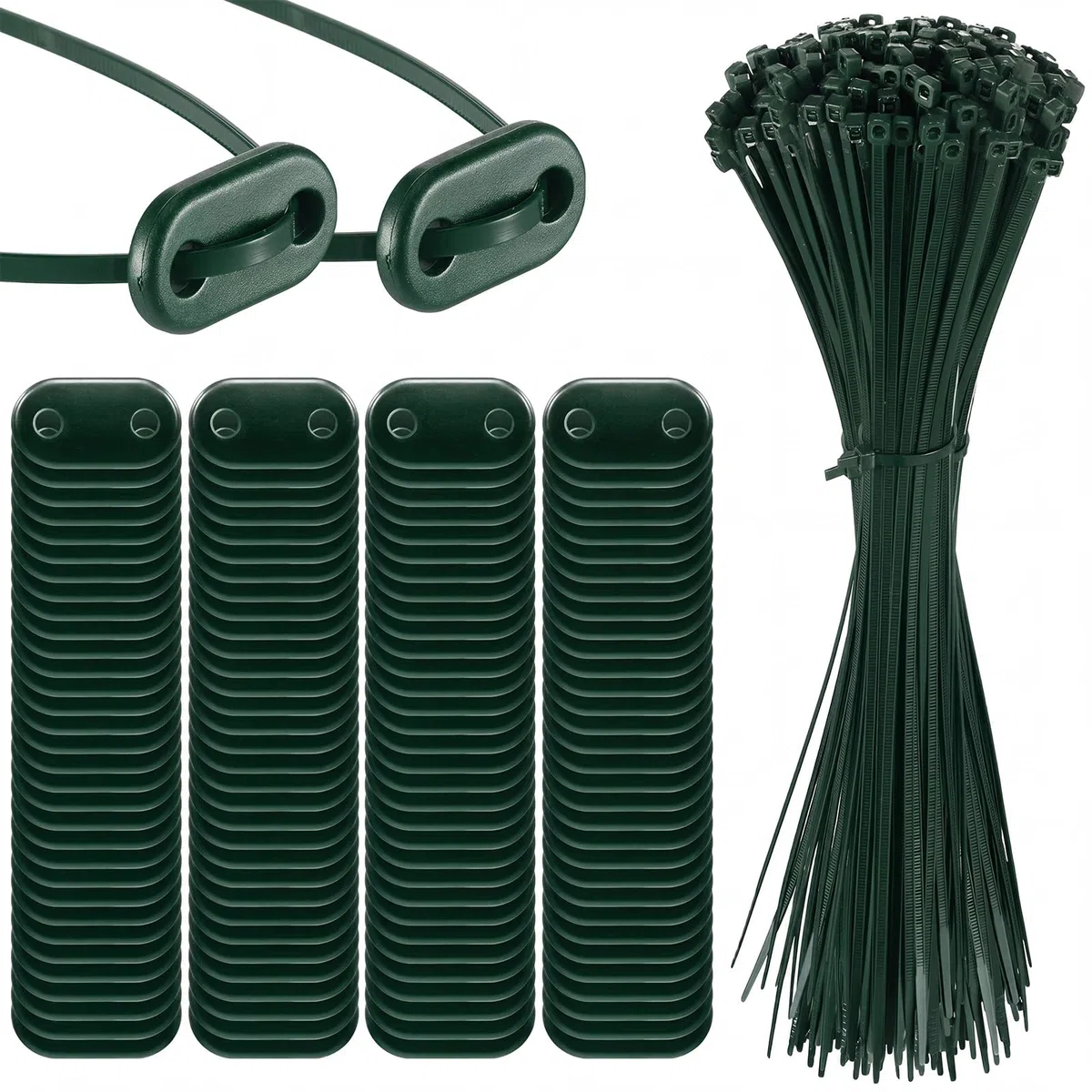 Sinmoe 100 Set di Fissaggio per Frangivista Comprese Fascette per Cavi e Fissaggio delle Piastre di Montaggio Kit di Montaggio in PVC per Tappetini Privacy Recinzioni da Giardino(Verde)