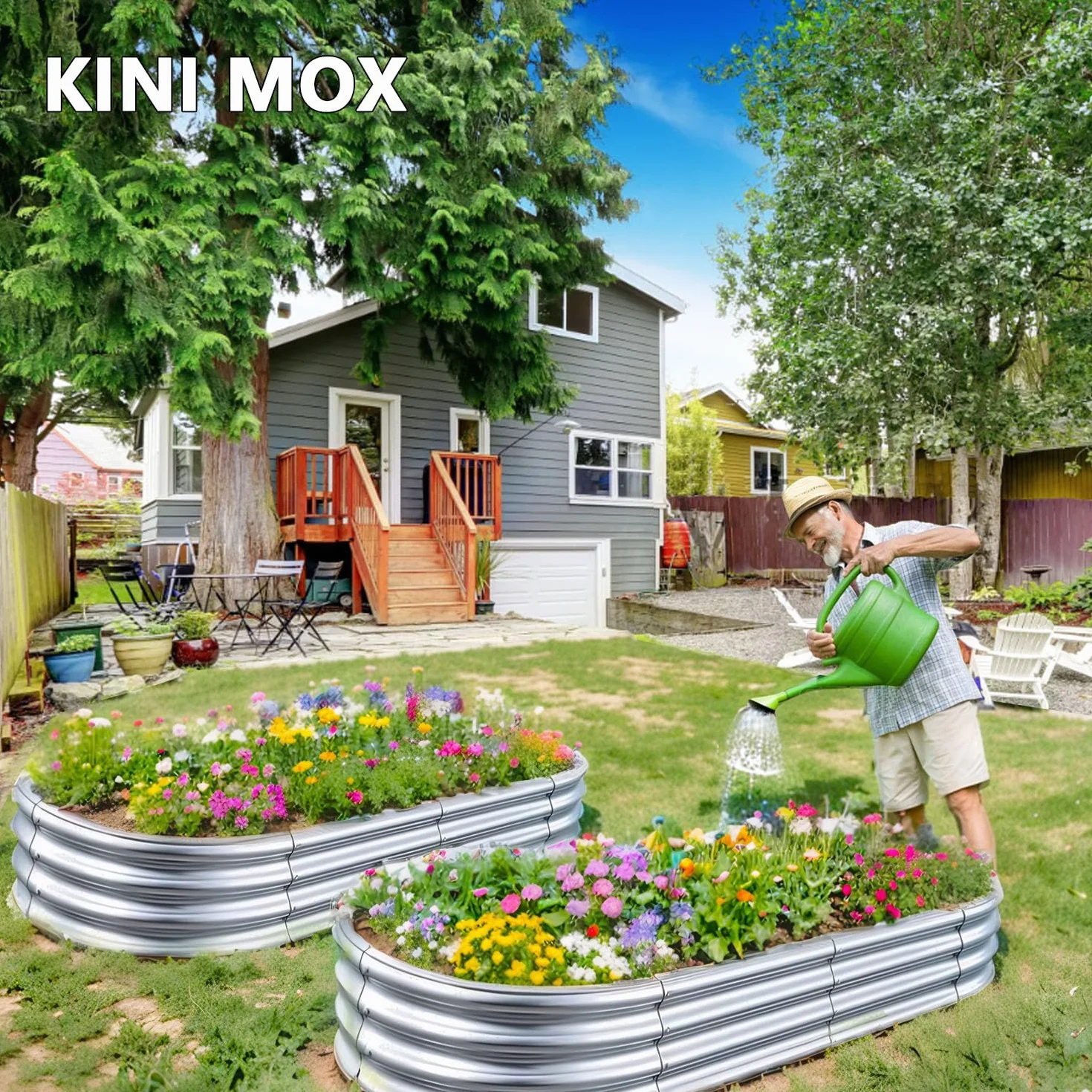 2 PCS Letti per Orto Rialzato in Metallo 180×90×29 cm Fioriera Rialzata in Zincata per Verdure, Fiori ed Erbe Aromatiche (180×90×29 cm, con Anello di Supporto per Piante)