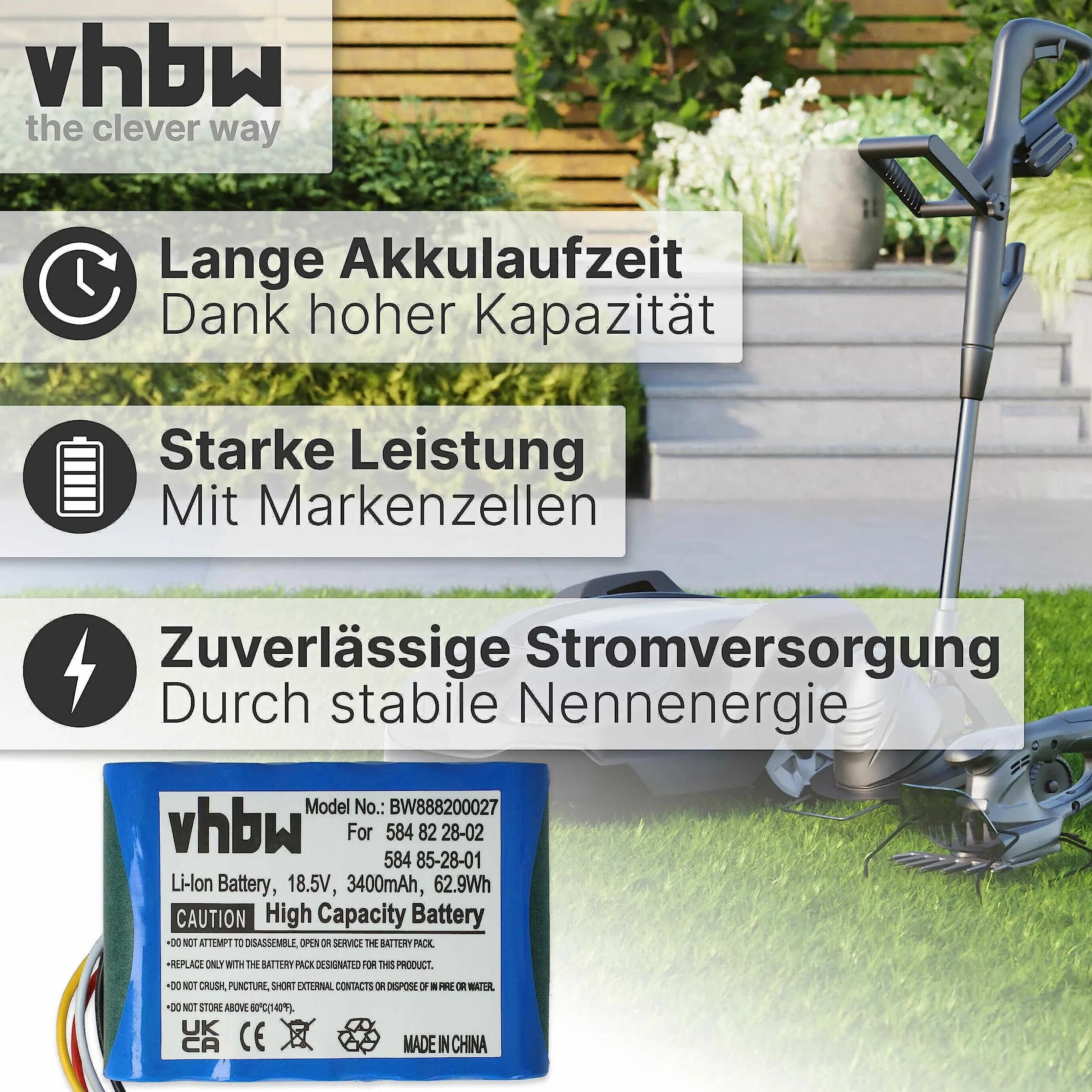 vhbw batteria compatibile con Husqvarna Automower 310 (2015-2018) rasaerba 3400mAh 18,5V Li-Ion