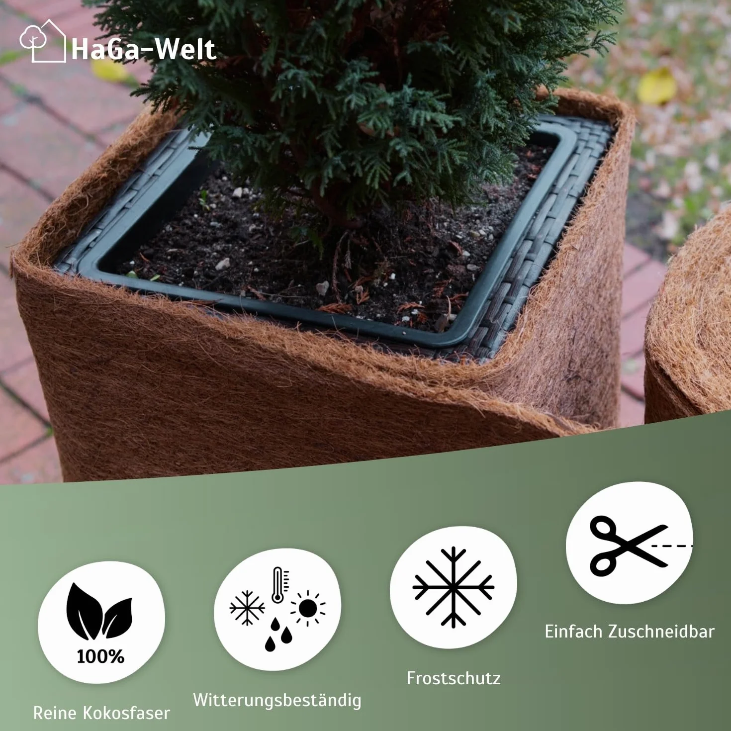 HaGa® Tappetino in cocco 1 m x 5 m con protezione invernale 800 g/m², spruzzato su un lato con lattice naturale, prodotto naturale 100% biodegradabile