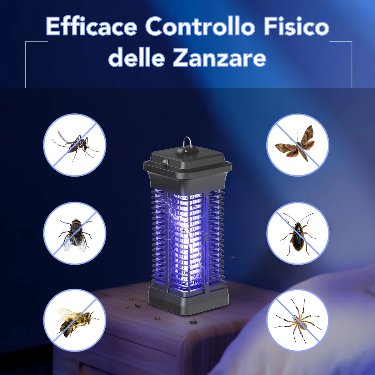 Lampada Antizanzare Elettrica 6W, Zanzariera Elettrica UV 1000V per Interni, Ammazza Zanzare e Mosche Silenzioso, Trappola per Insetti per Camera da Letto, Cucina, Ufficio