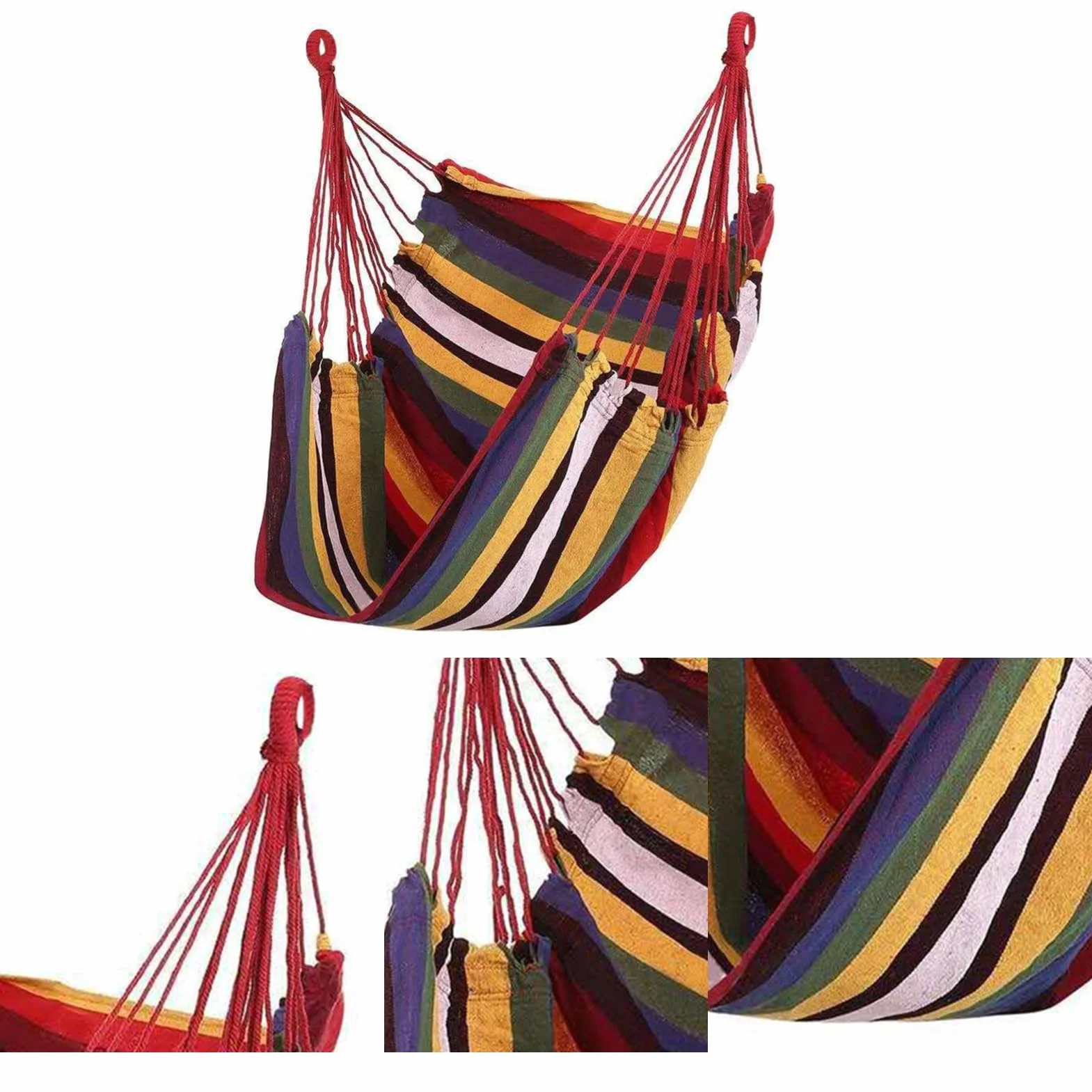 Sedia Sospesa Altalena per Amaca da Esterno in Tela, a Strisce Colorate, Pieghevole Portatile, 100x130cm, per Giardino