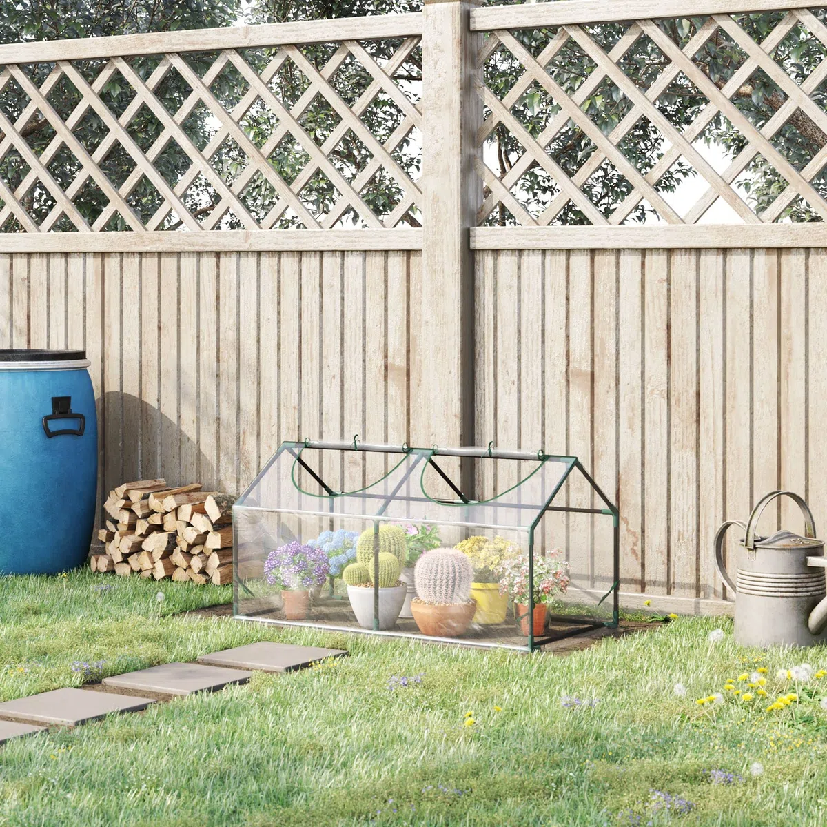 Outsunny Mini Serra da Giardino con 2 Finestre Avvolgibili e Copertura PVC Anti-UV, 120x60x60cm, Trasparente