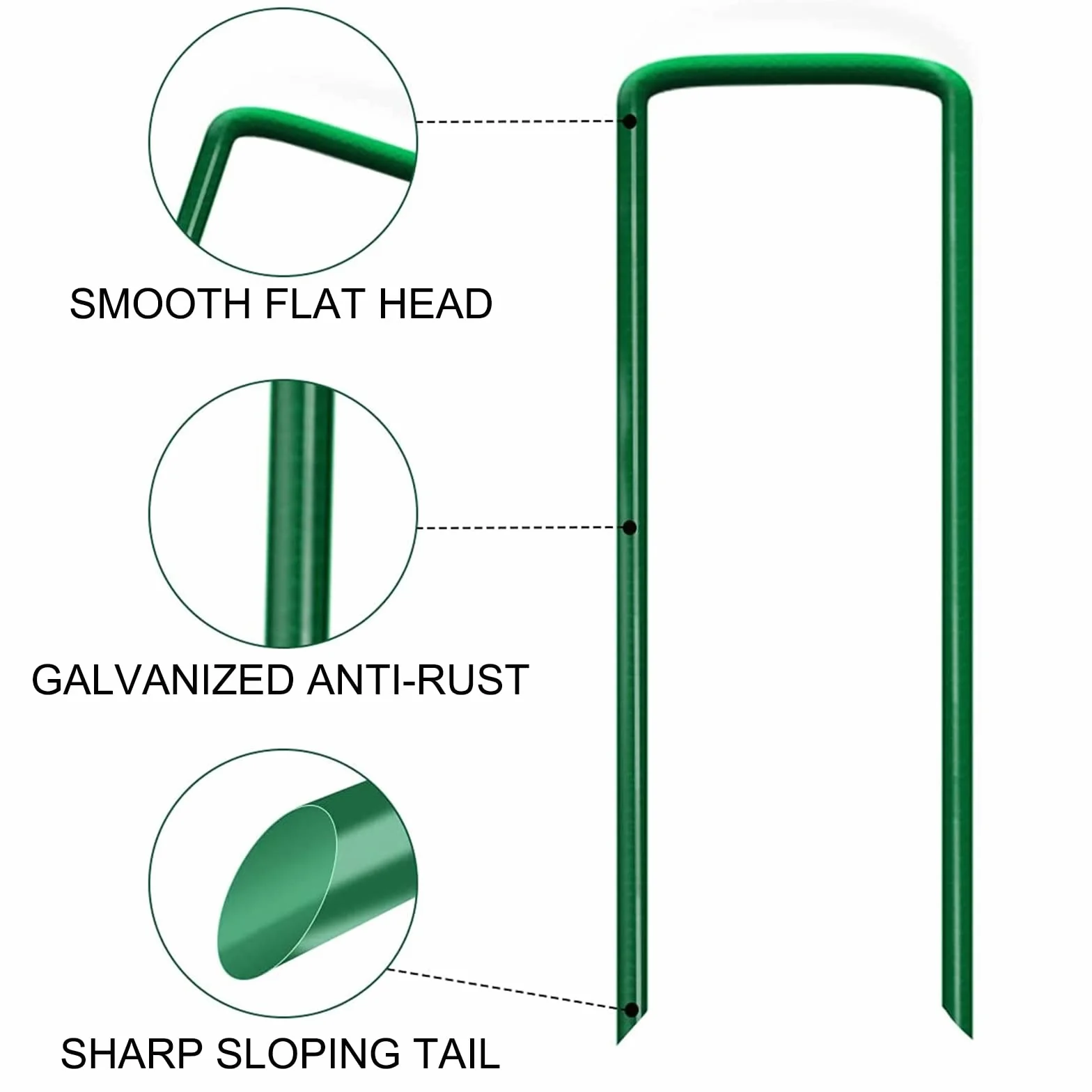 100 Pezzi Picchetti Telo Pacciamatura, Picchetti di Giardino Verde Picchetti Giardino Zincato Antiruggine a Forma di U Ancore a Terra Anti Erbacce, Ancoraggi a Terra per Giardino Campeggio