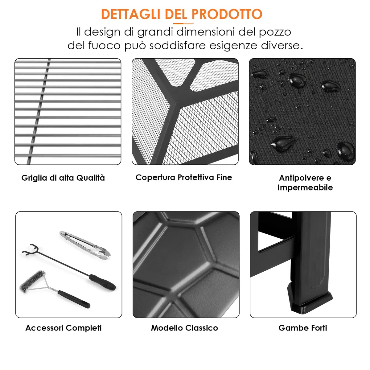 LIFERUN Braciere Barbecue con Griglia Esterno, 81cm Braciere da Giardino | Braciere da Esterno in Ferro,con Griglia, Attizzatoio,Parascintille, Copertura Impermeabile,Pinze per Grill,Spazzola,4 Gamba