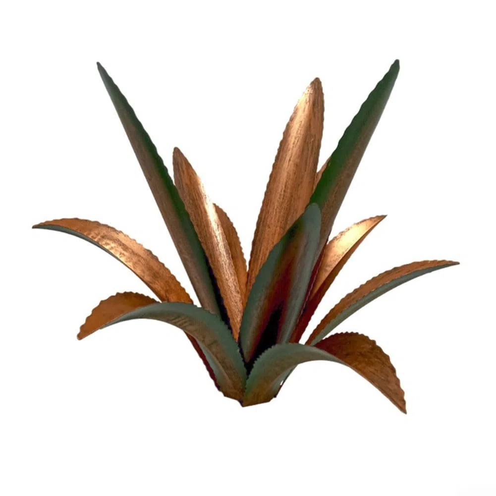 Decorazione per esterni in agave di ferro per giardino e patio, scultura in metallo con viti a forma di H sicure per stabilità e finitura resistente alle intemperie (rosso con asta ad H)
