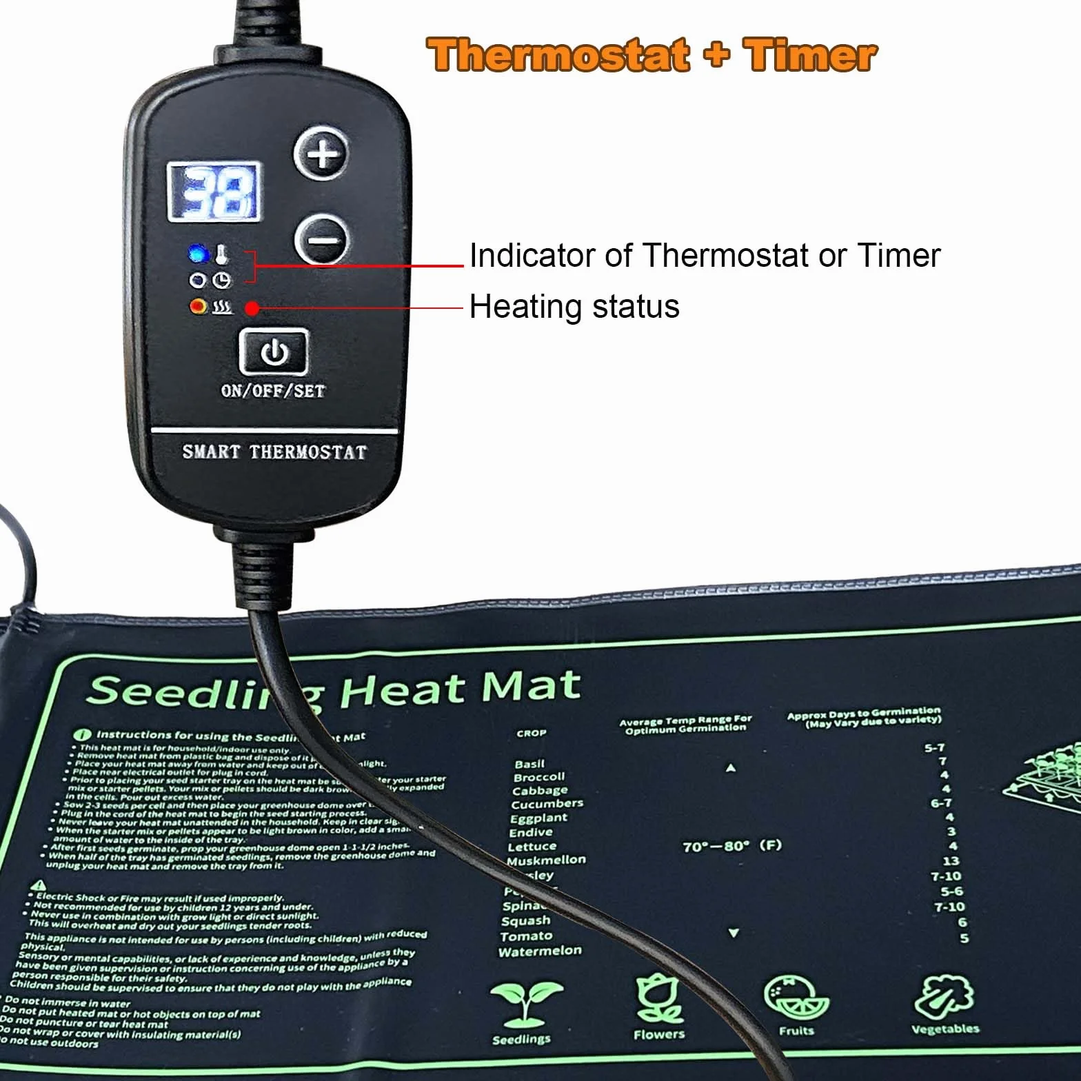 Tappetino riscaldante per Piante in grafene, per piantine germinazione, IP67, Impermeabile, 20 W, Temperatura 20 W, per la Coltivazione di Serra o growbox (53 x 25 cm, con termostato)