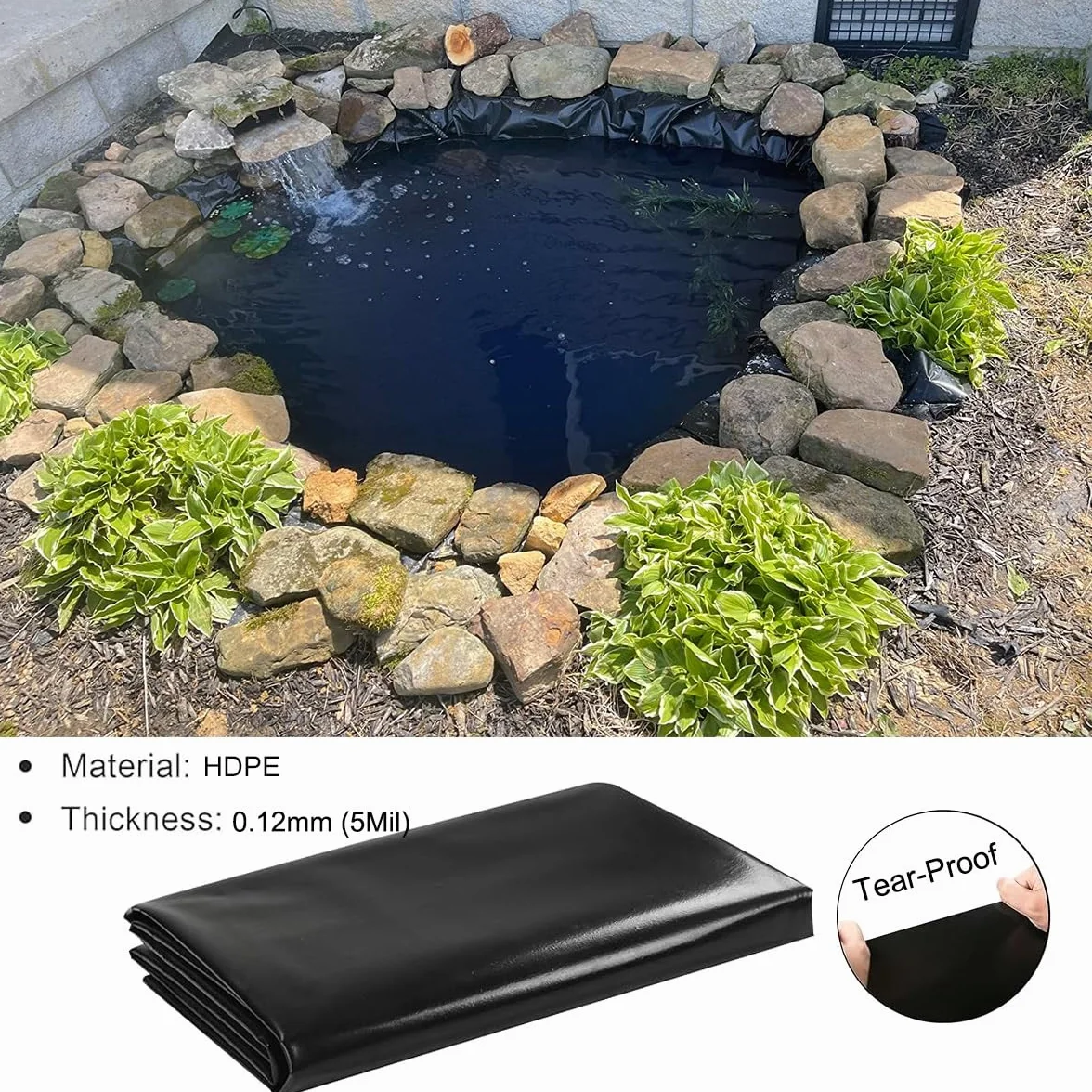 Fodera per Laghetto in HDPE Telo per Laghetto 10x12m 15x15m 1x2m 3x4m 5x6m 7x8m Giardini Acquatici Rivestimento per Laghetti Resistente Ai Raggi UV 0.12mm Spessore(3x8m)