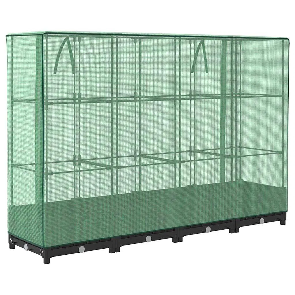 Letto Rialzato con Copertura Serra Effetto Rattan 160x40x123 cm Nero Verde per Piante e Orto Domestico, Struttura Robustissima in Ferro e Polipropilene con Telo