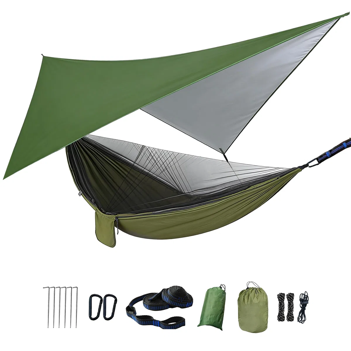 Amaca da Giardino Campeggio Leggera, Amaca da Esterno con Zanzariera e Tenda Parasole, 290x140cm 210T Doppi Strati Nylon Paracadute Amaca Sospesa per Viaggio Escursionismo