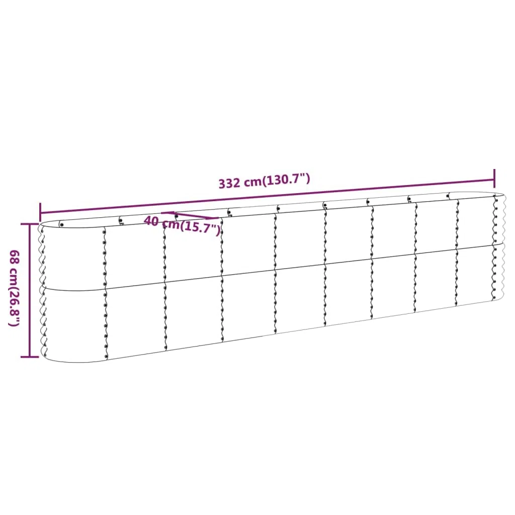 vidaXL Letto Giardino Acciaio Zincato 332x40x68 cm Grigio